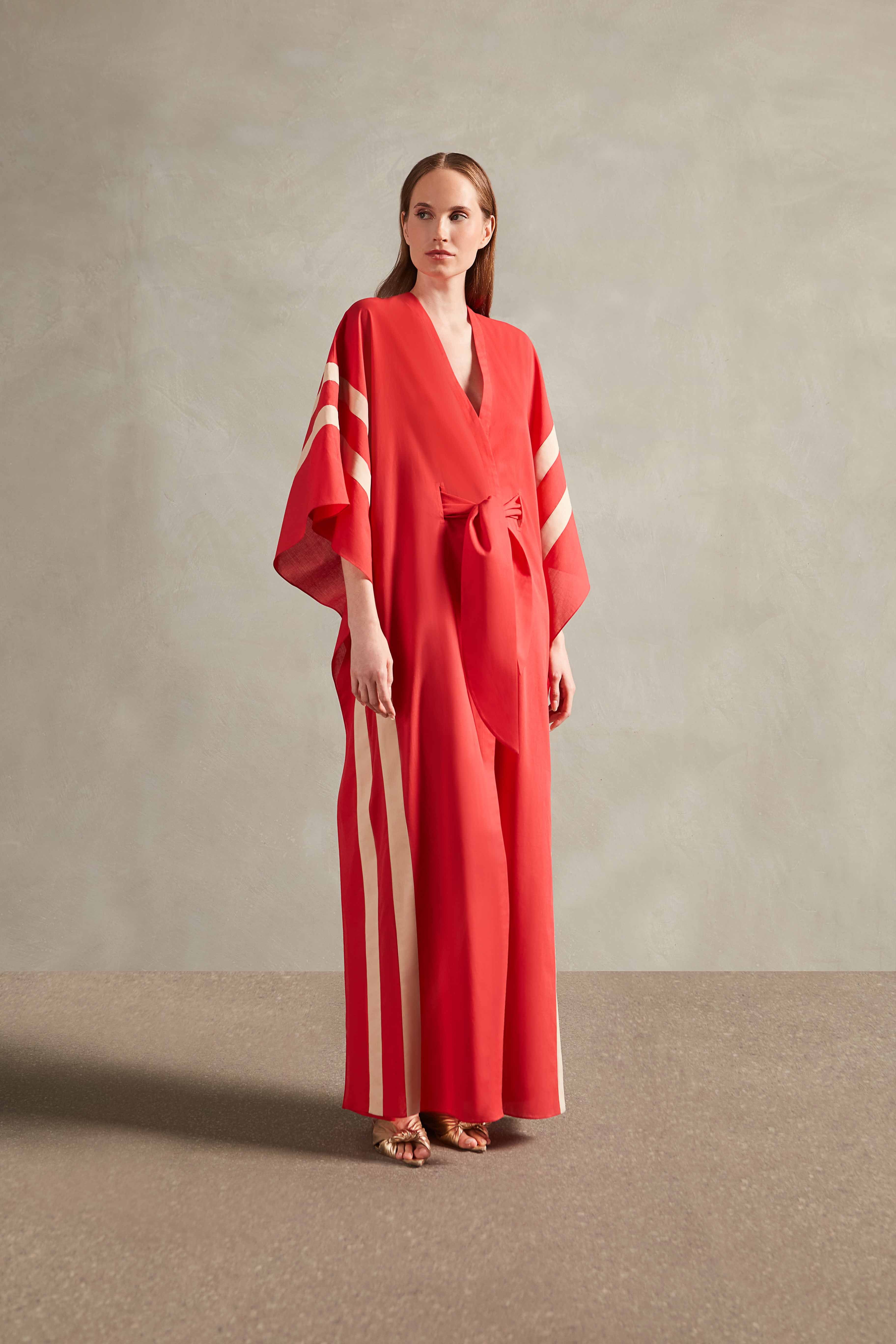 Cotton Chambray Long Kaftan With Sash
