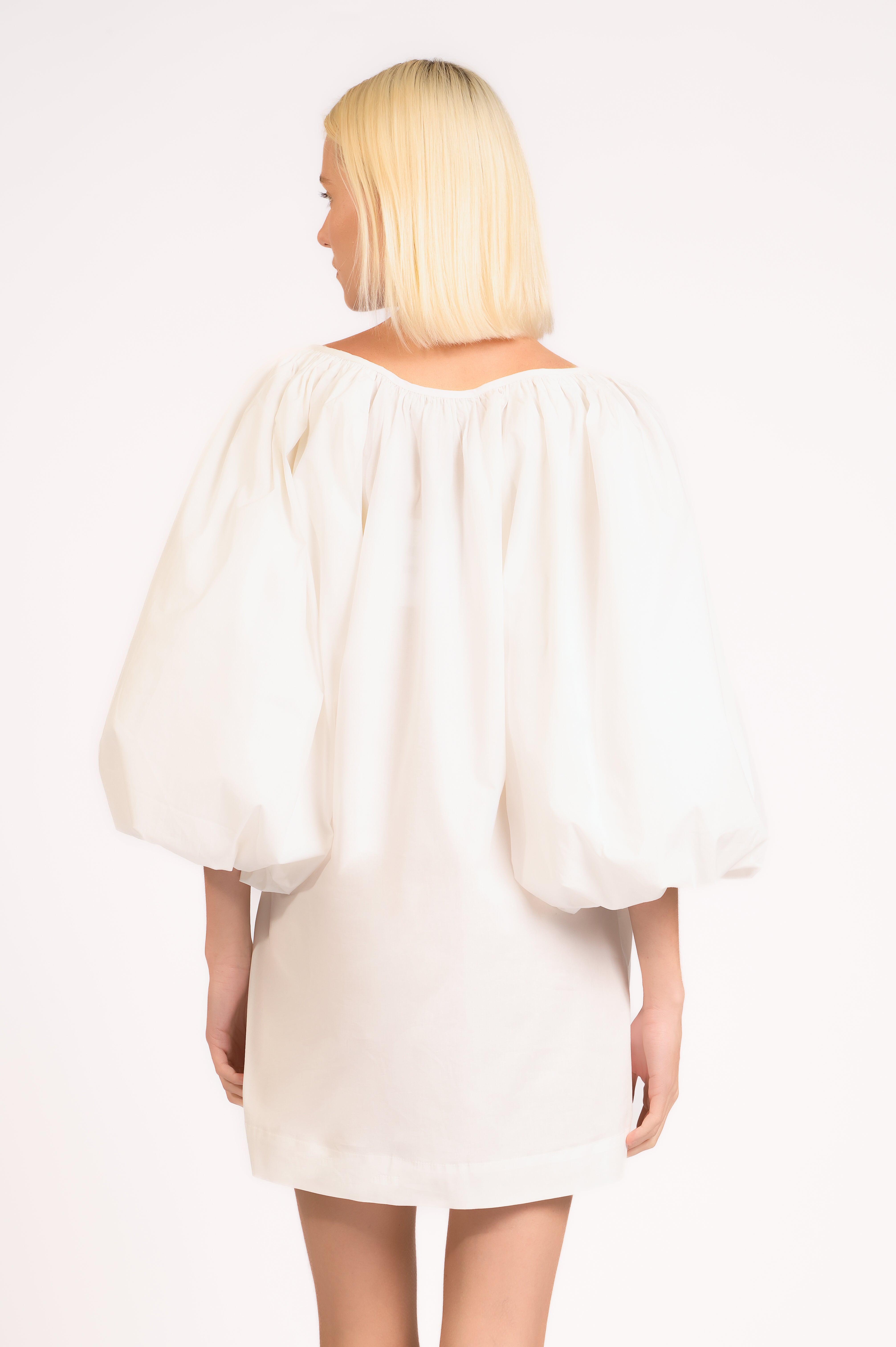 Solid Puff Sleeve Mini Dress