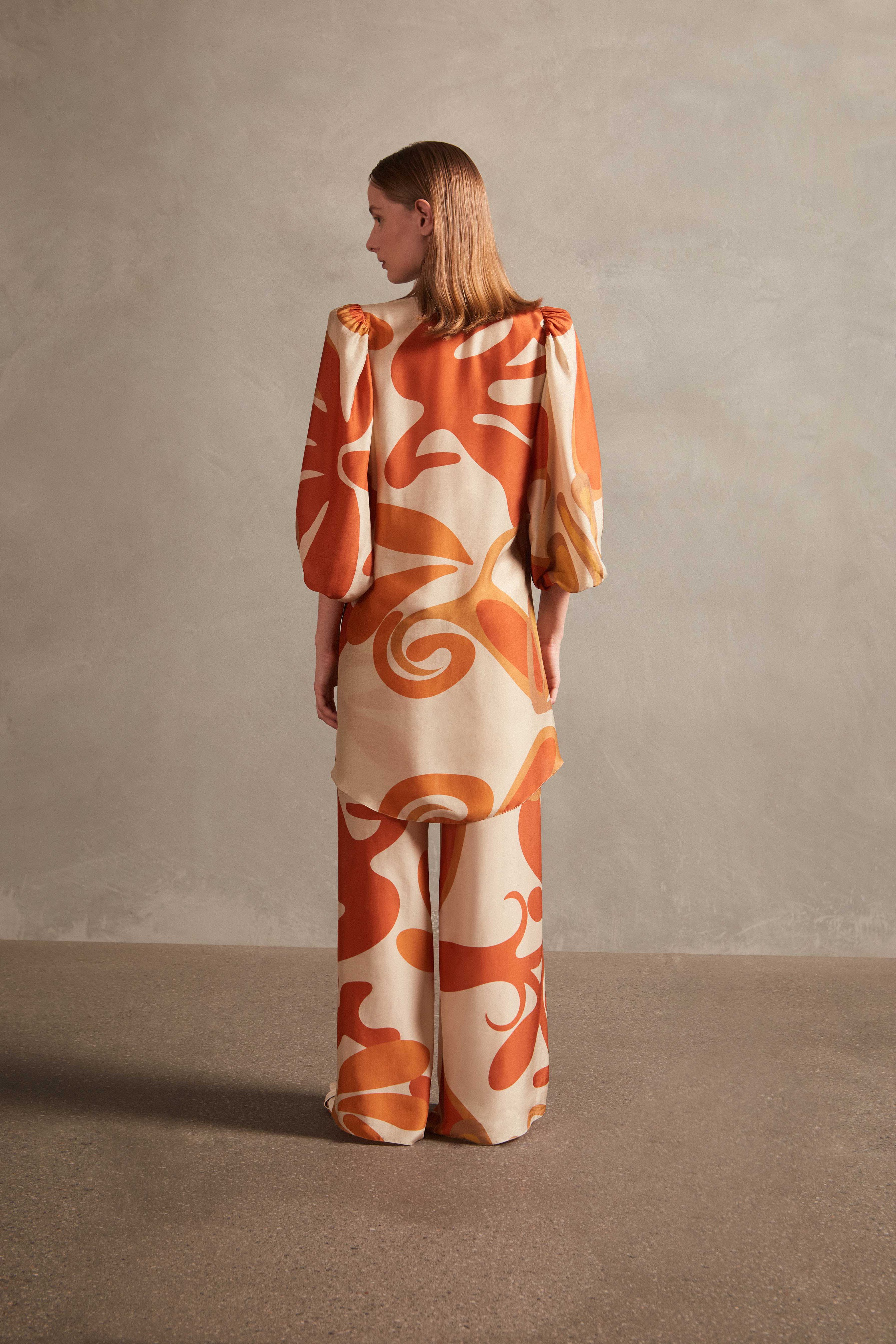 Algae Puff-Sleeve Shirt Back With Pants