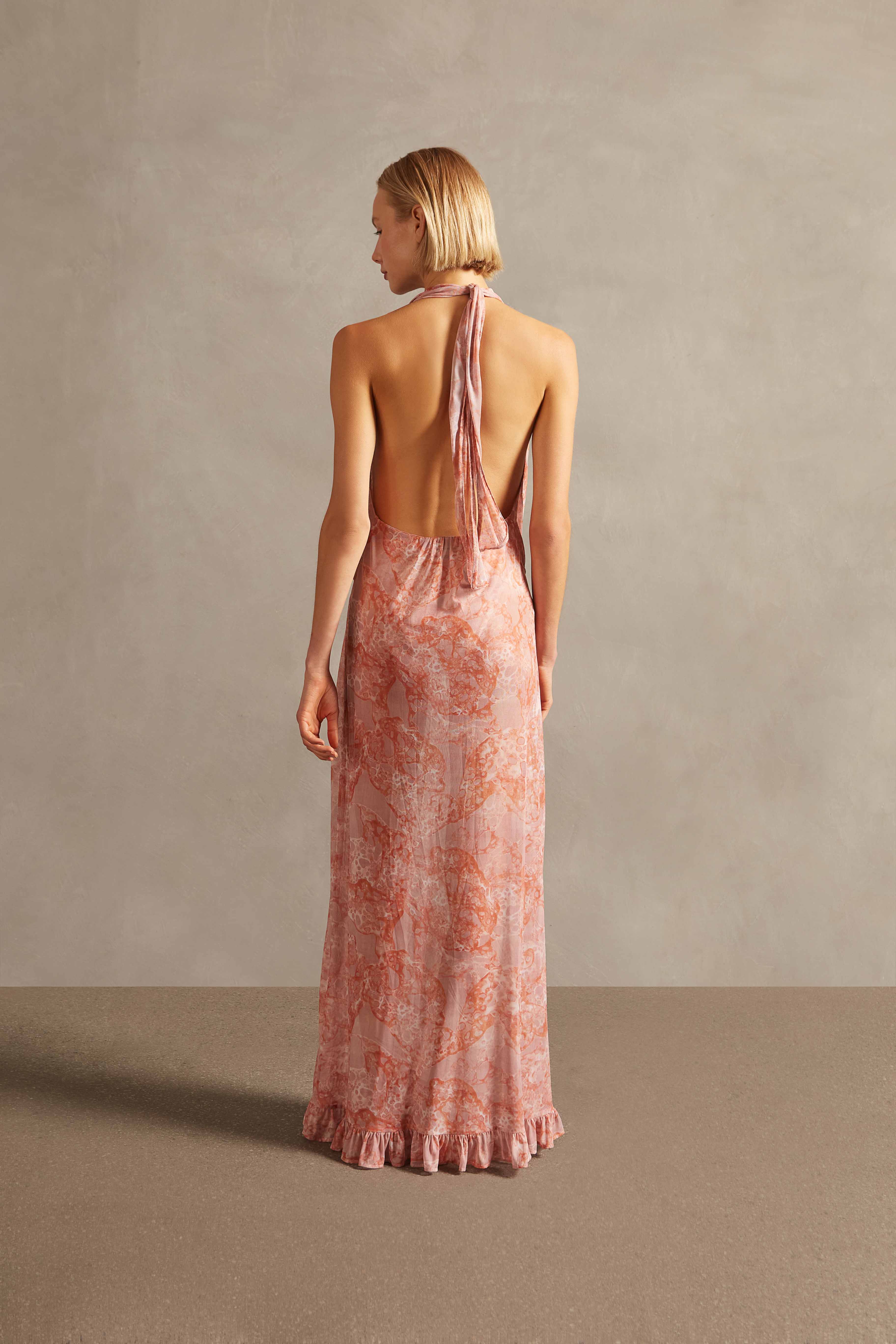 Bulles De Mer Halterneck Long Dress Back