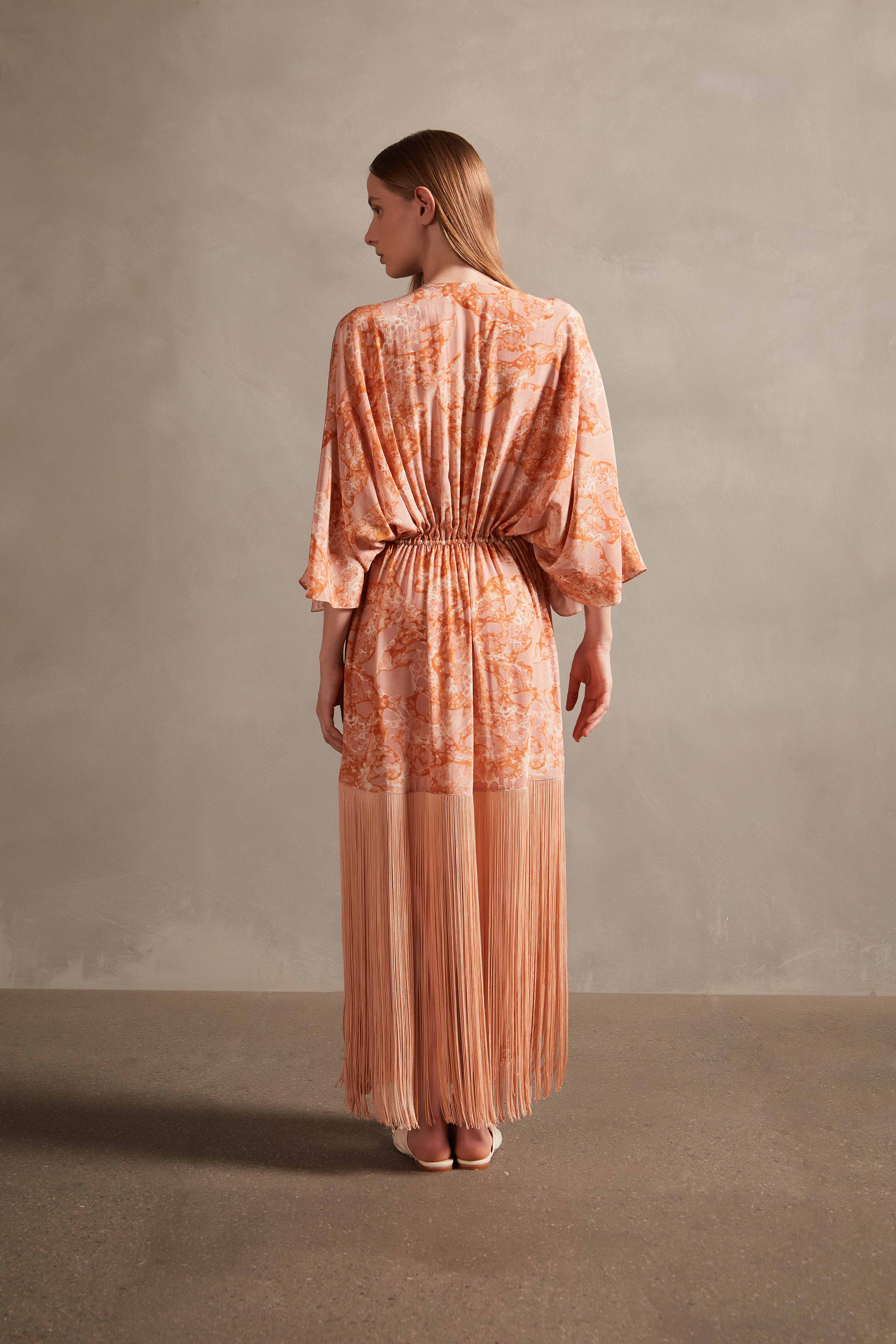 Bulles De Mer Long Robe With Fringes Back