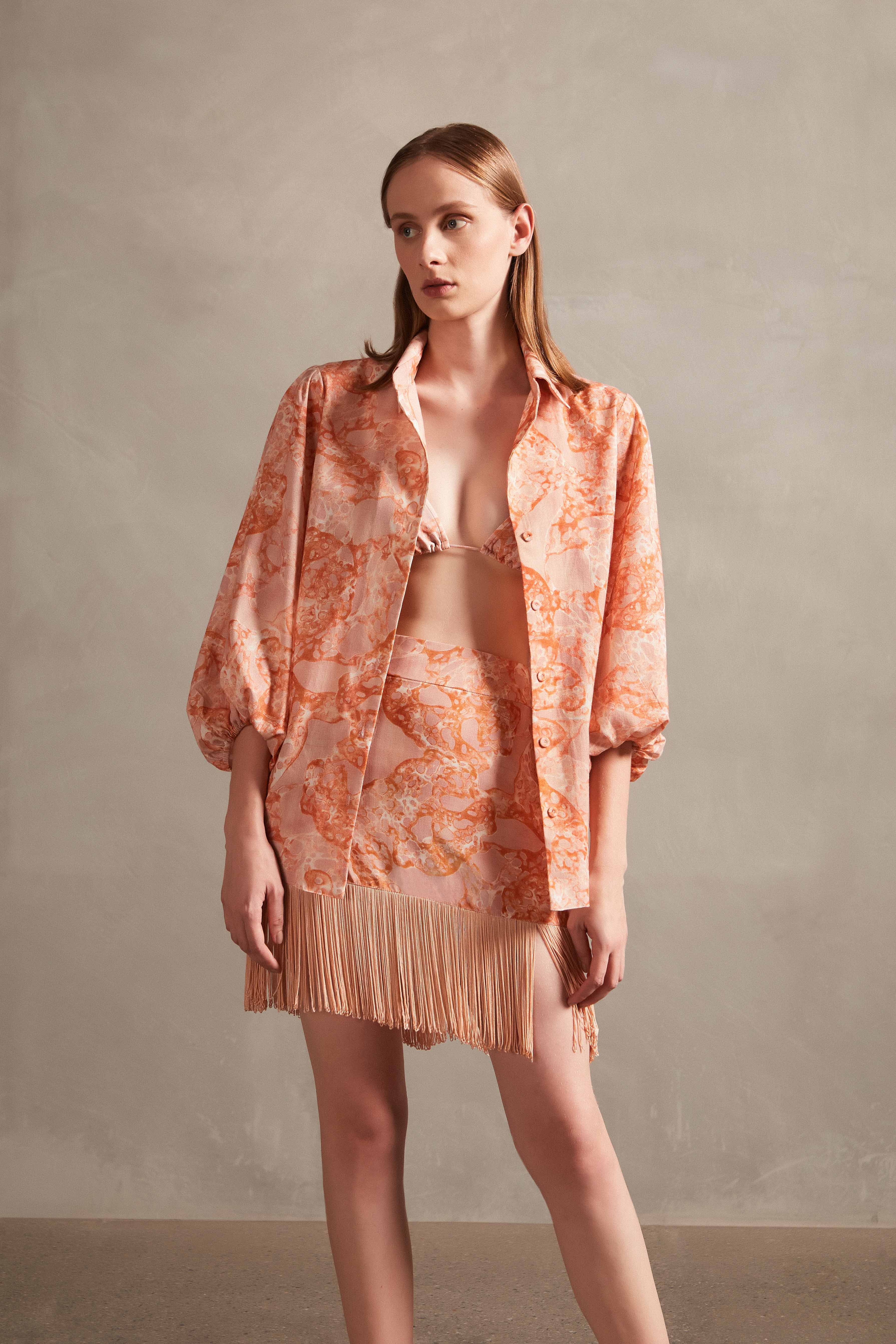 Bulles De Mer Mini Skirt With Fringes With Shirt