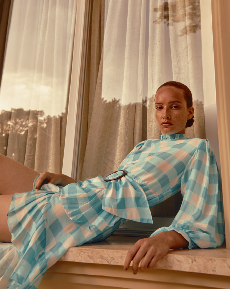 Vichy Short Dress With Hoop And Pleats