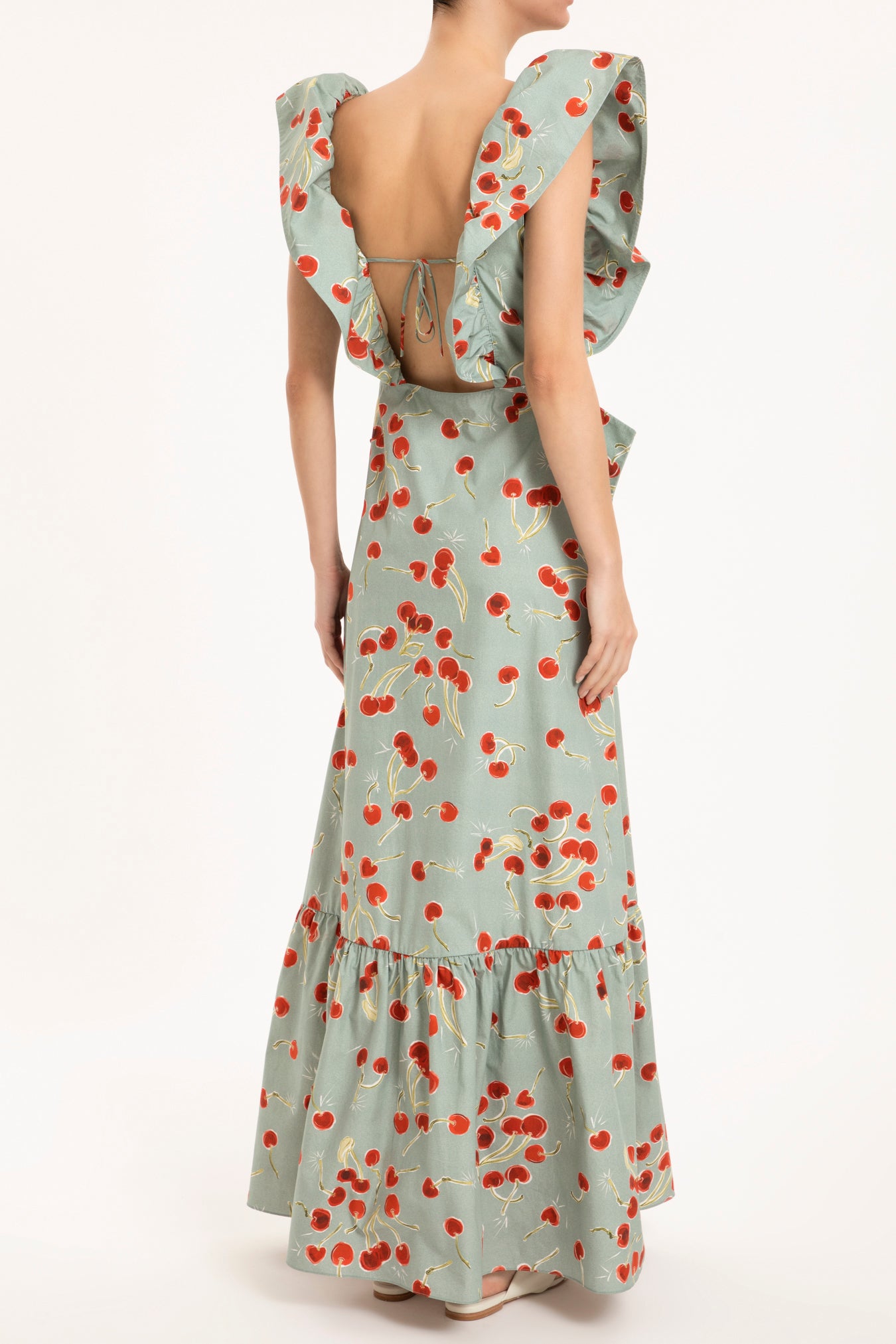 Cherry Bomb Blue Ruffled Long Dress Back