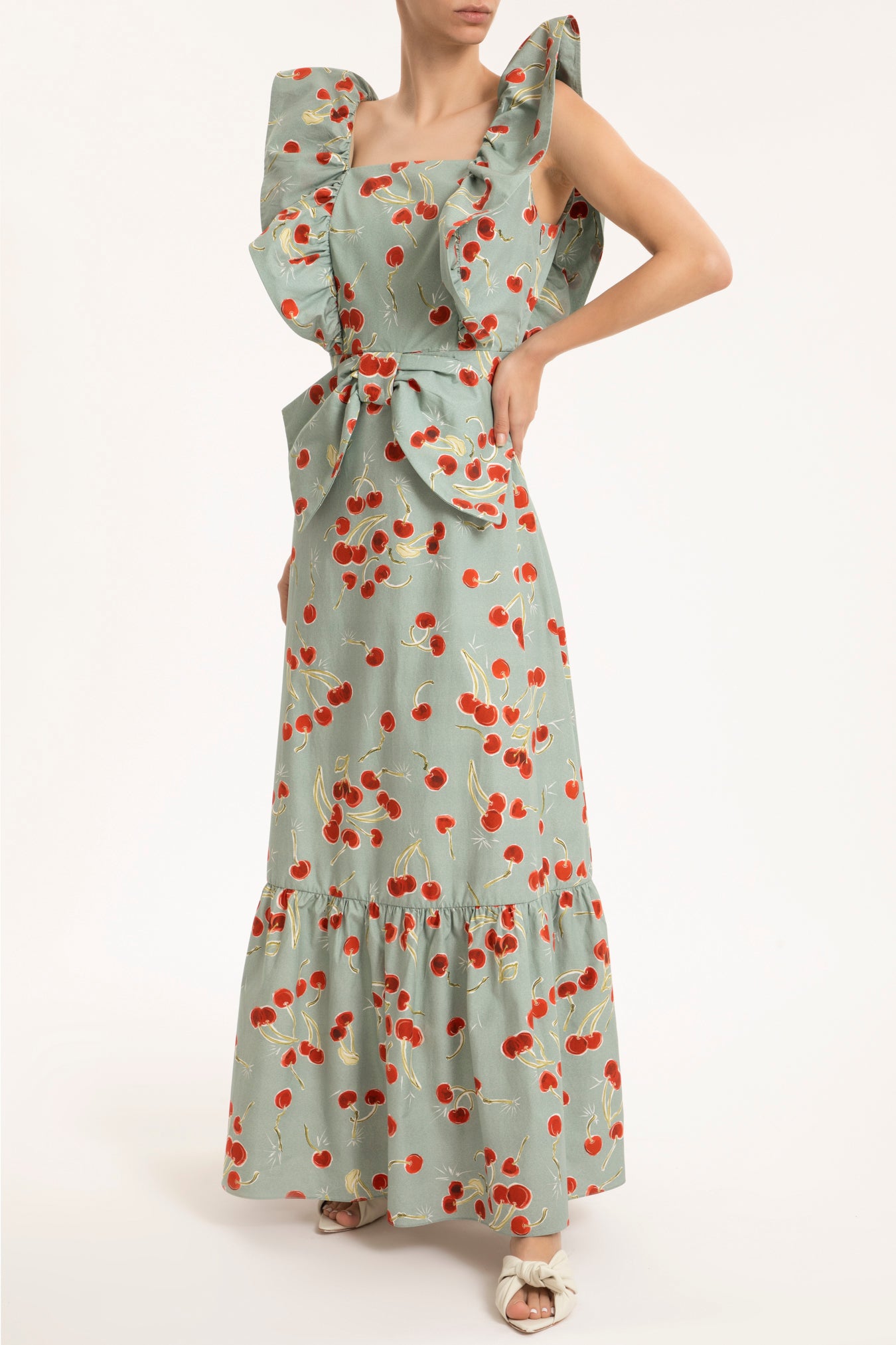 Cherry Bomb Blue Ruffled Long Dress Front