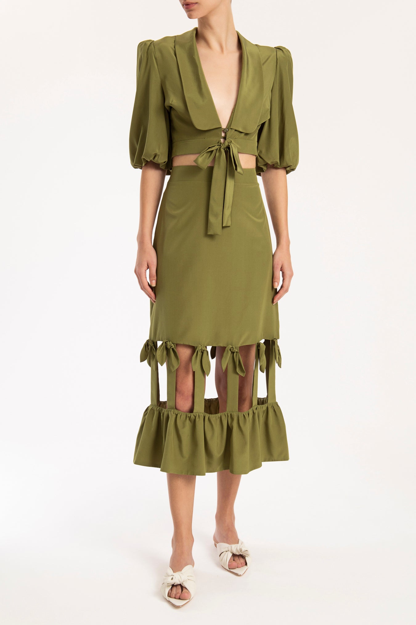 Cherry Bomb Solid Cut-Out Midi Skirt Front
