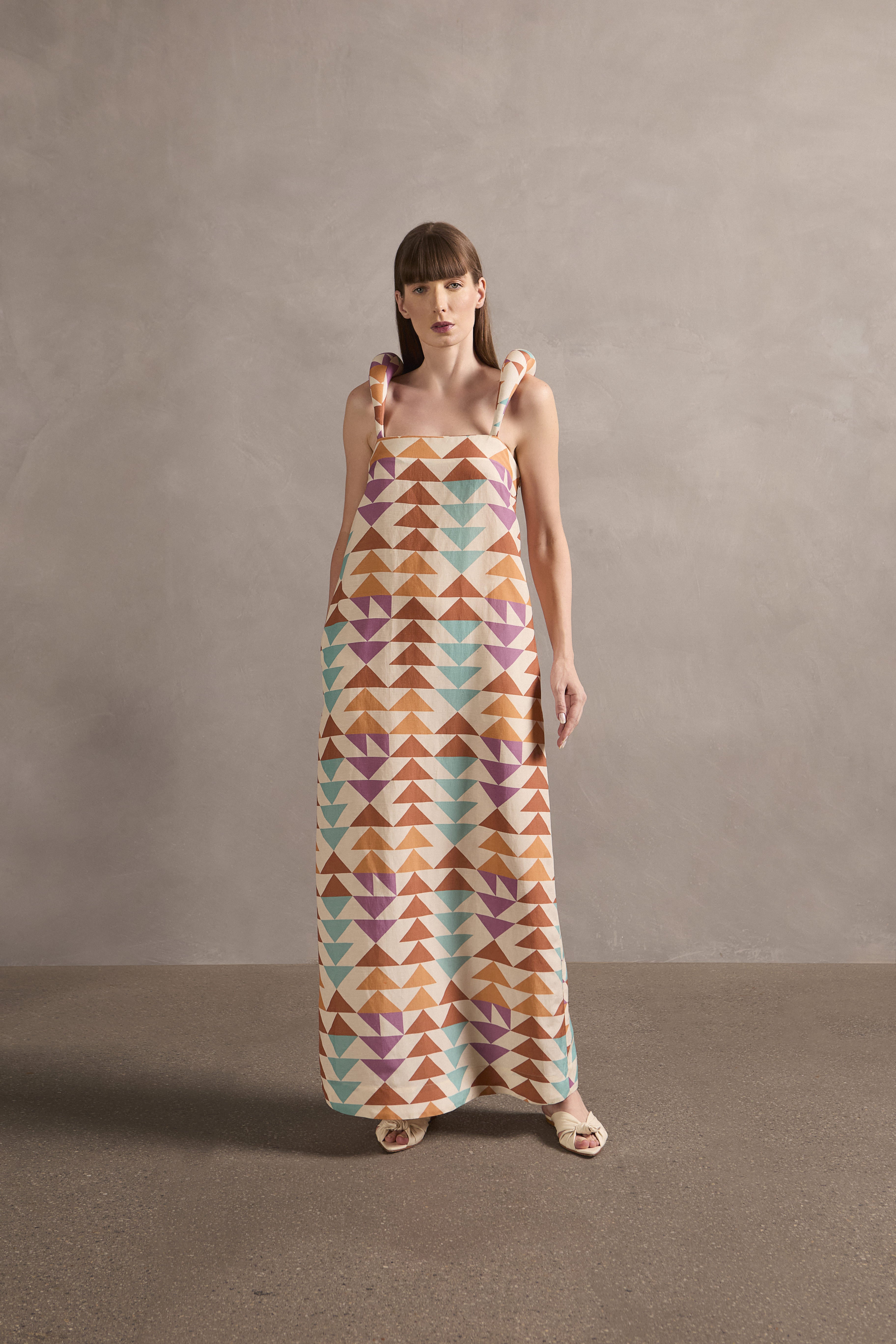 Colibri Shoulder-Pad Long Dress Front