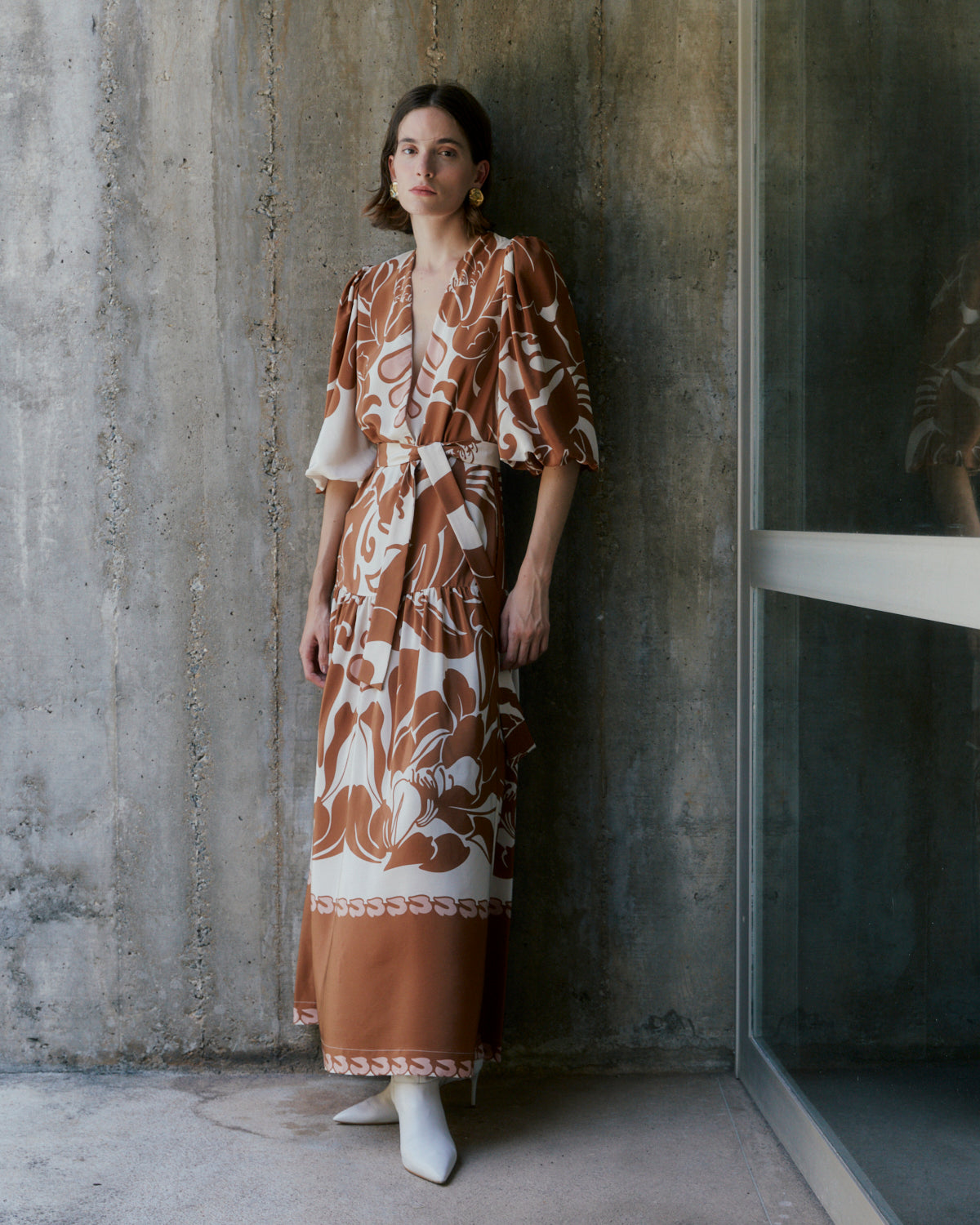 Spray Of Flower V-Neck Long Dress