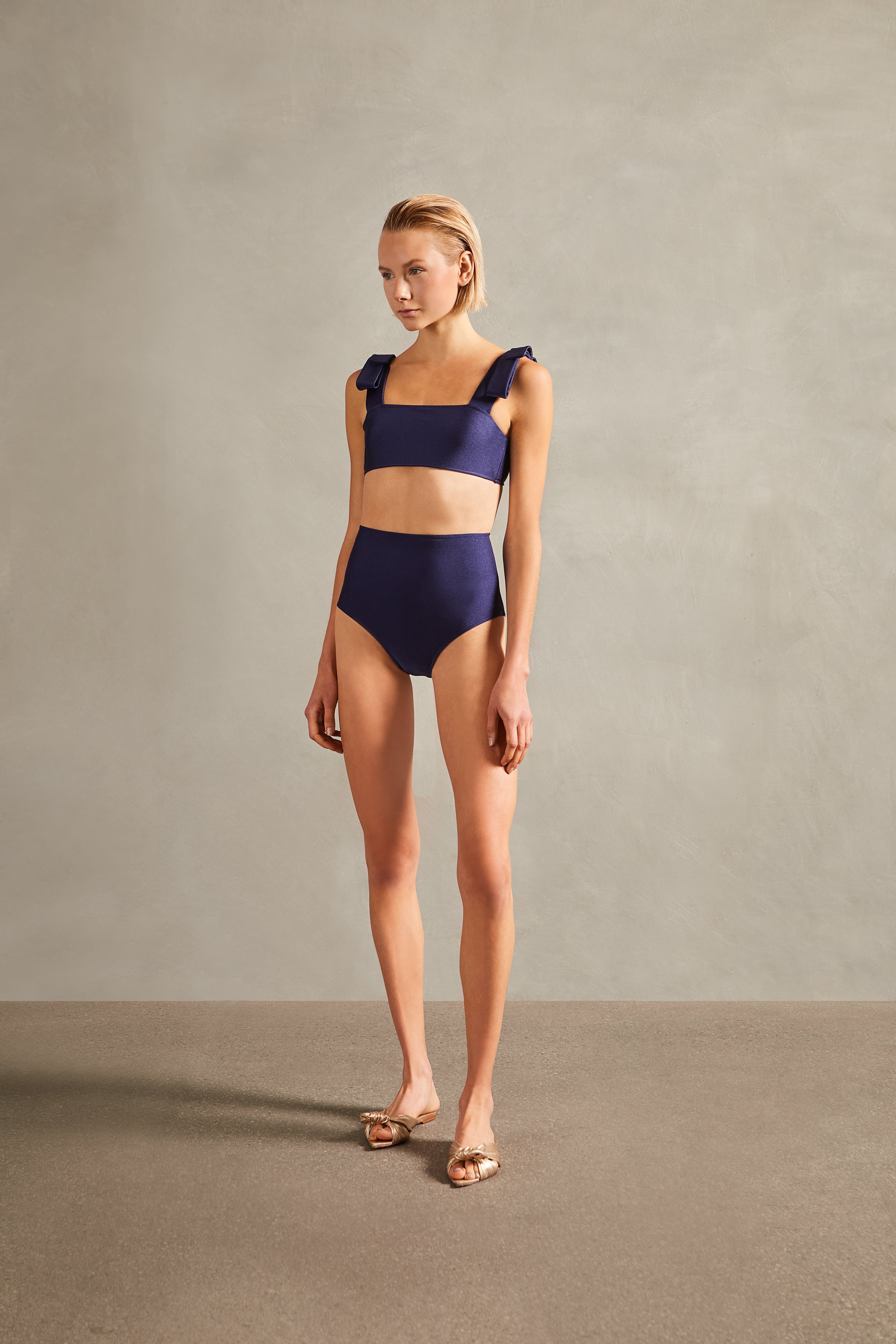 Fiore Solid Navy Hot Pants Bikini With Straps Front