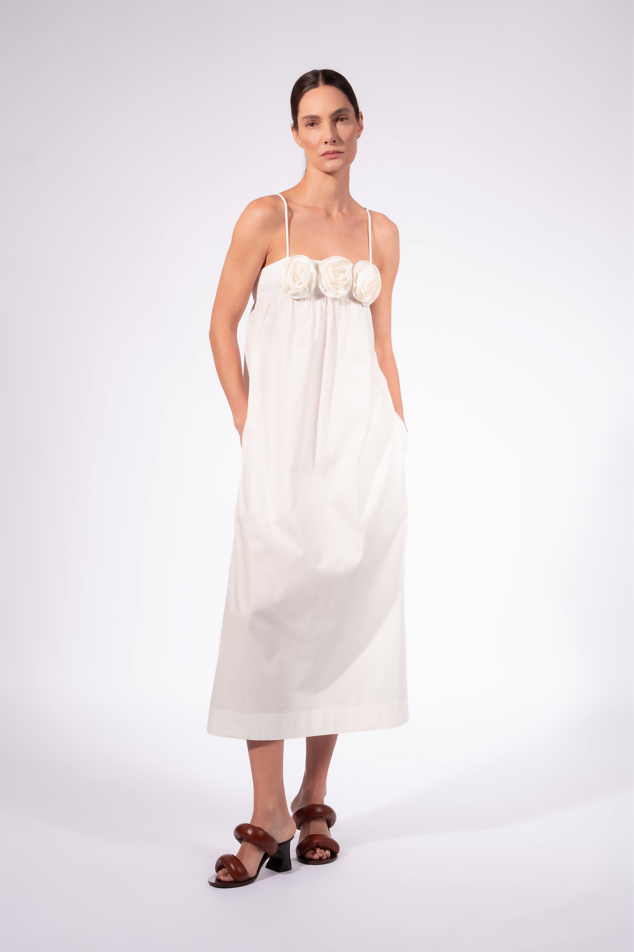 Women's Flower Appliqué Midi Dress | Color: Off White Women's Flower Appliqué Midi Dress | Color: Off White