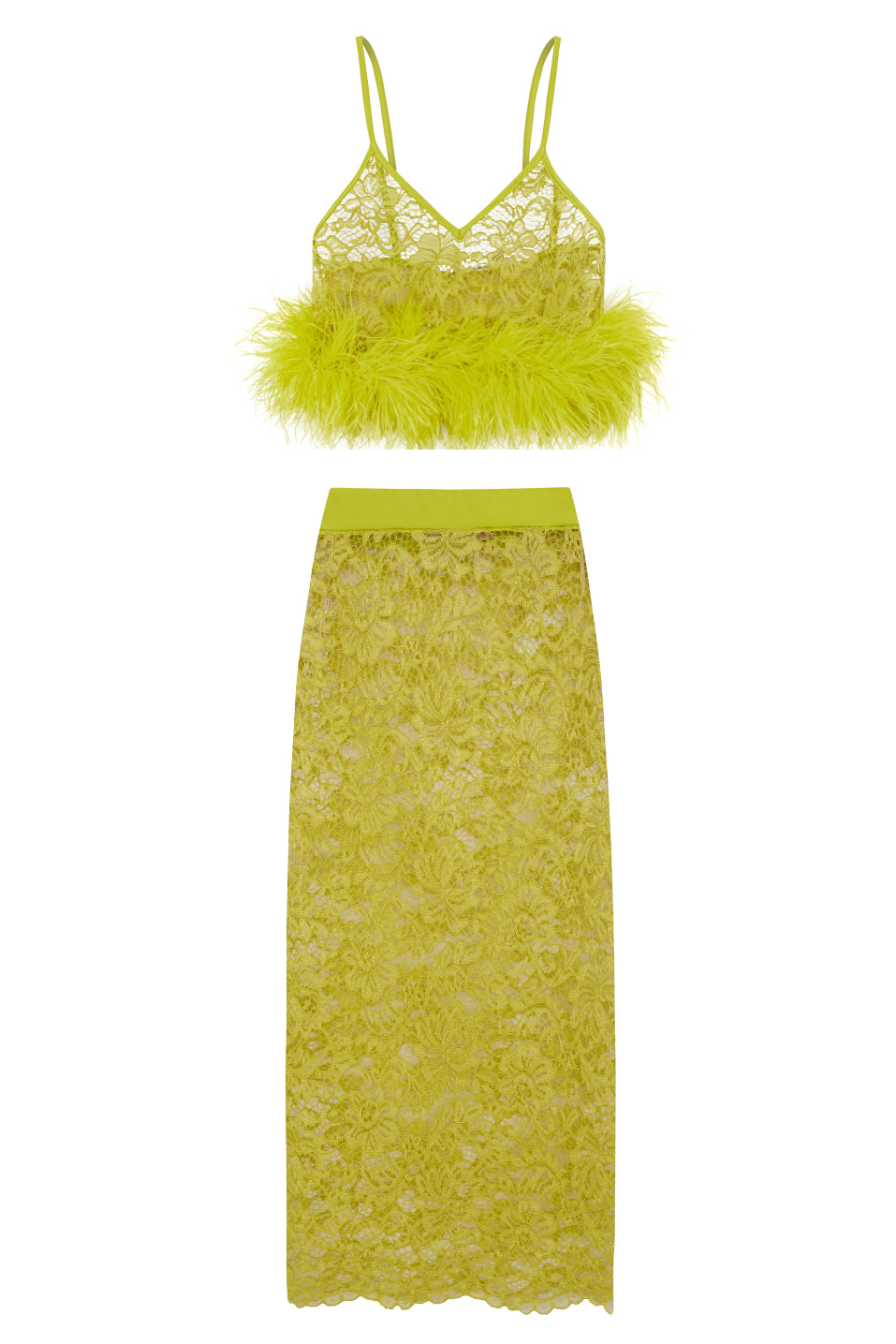 Guipure Lace Citrus Top & Skirt Feathered Set Product