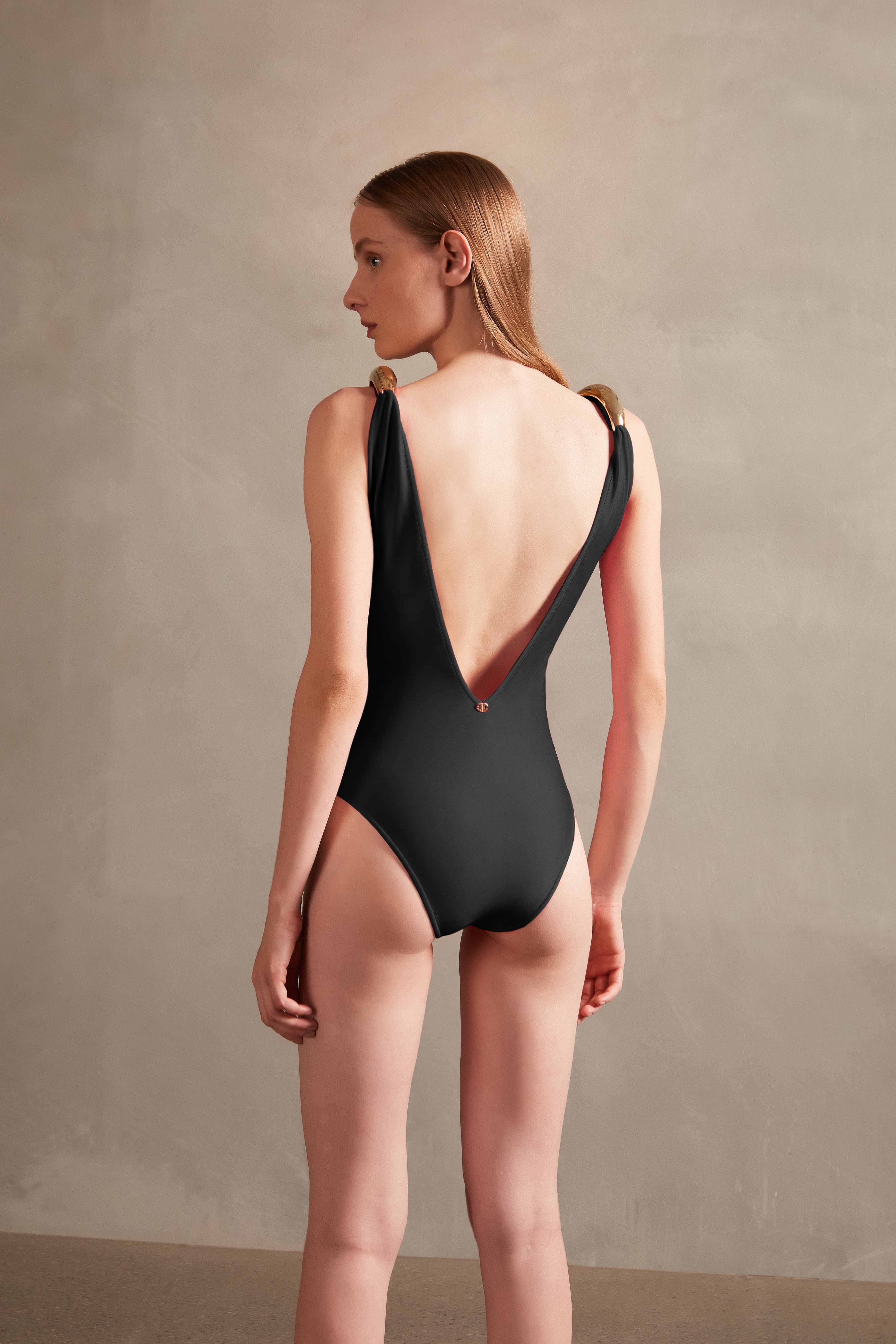 Holiday Black Swimsuit With Straps Back