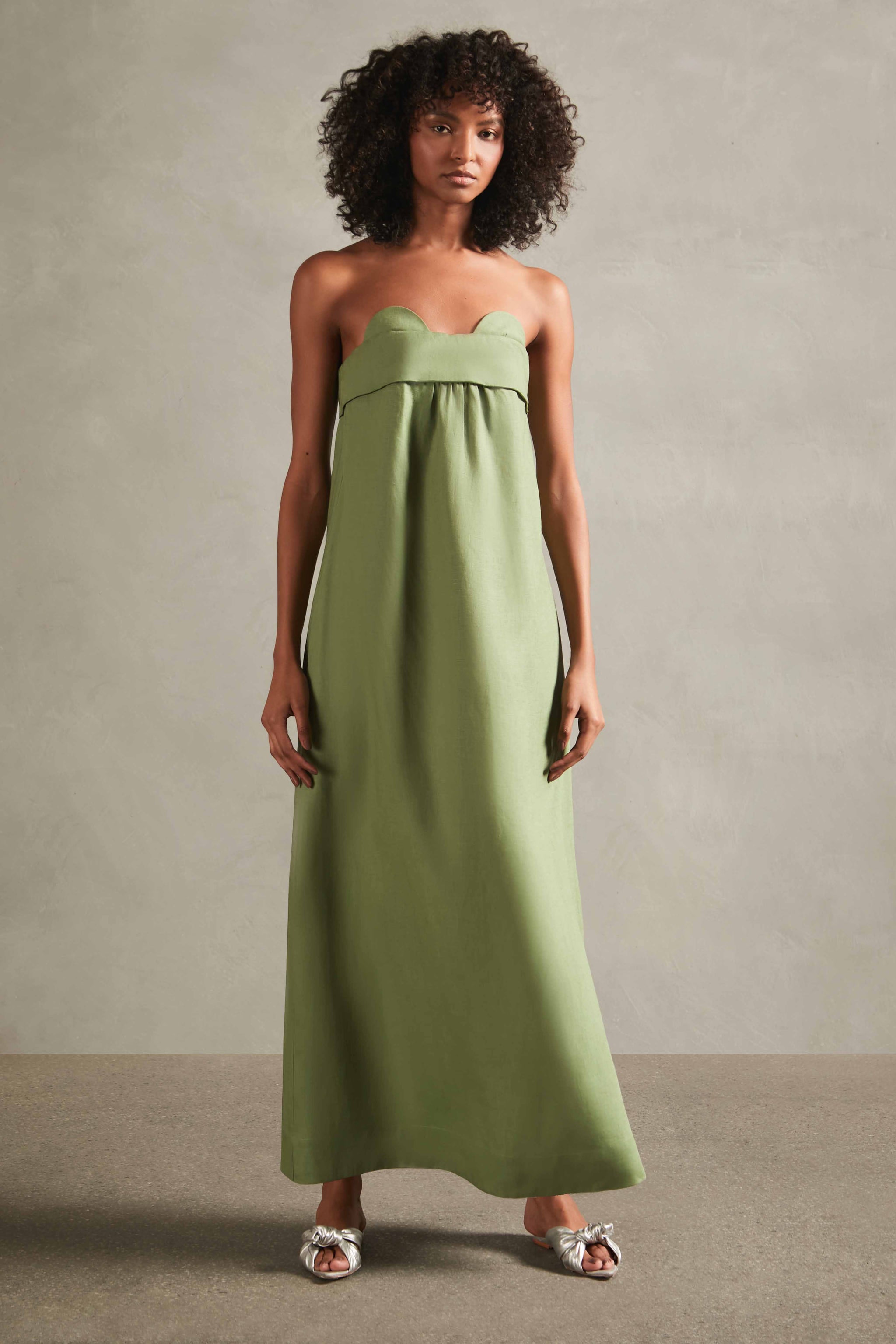 Women's Jellyfish Solid Strapless Long Linen Dress | Color: Dark Green | Size: Large by Adriana Degreas Women's Jellyfish Solid Strapless Long Linen Dress | Color: Dark Green | Size: Large by Adriana Degreas