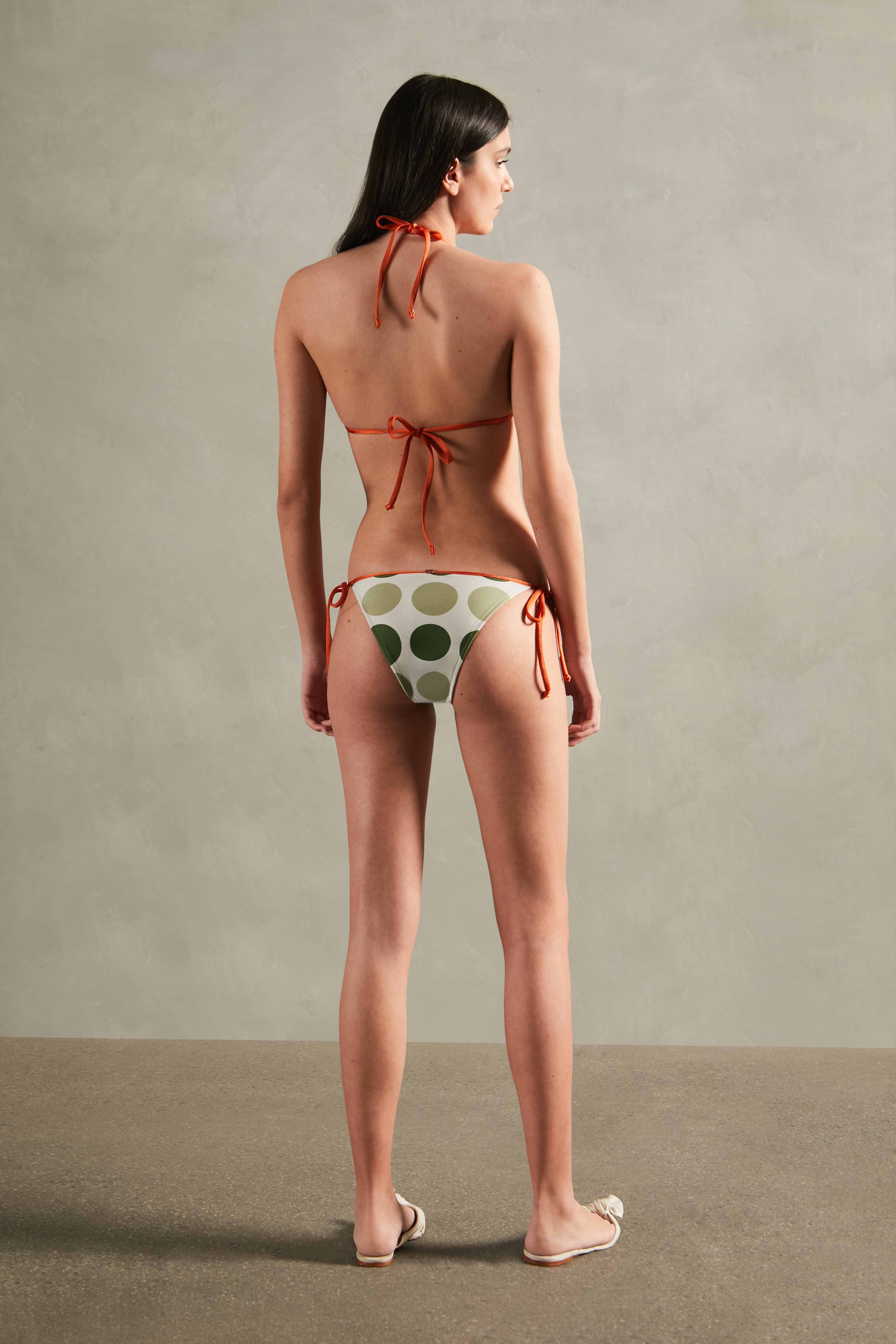 Jellyfish Triangle Bikini Back - off-white with green print and orange straps