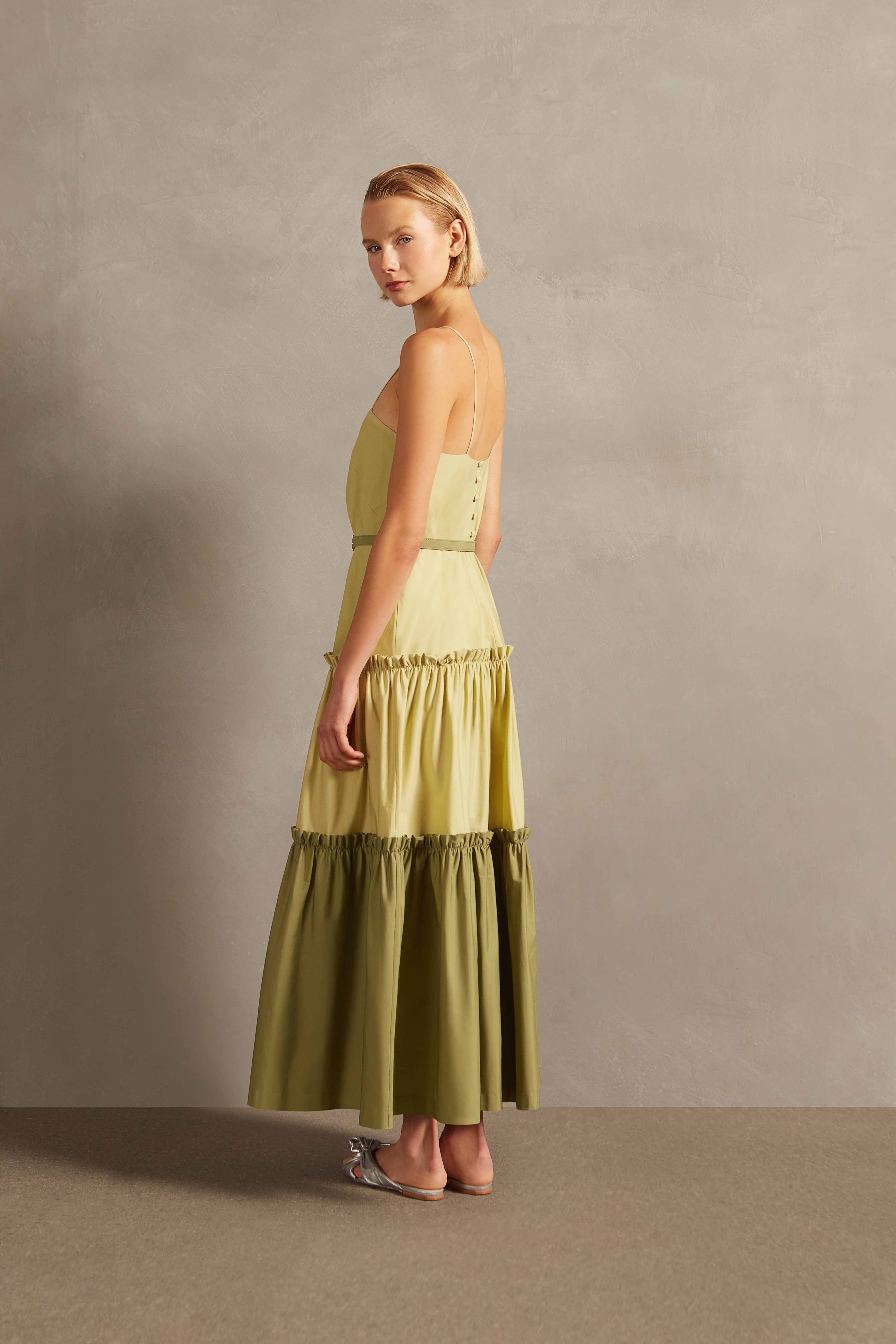 Jellyfish green degradé long cotton dress side