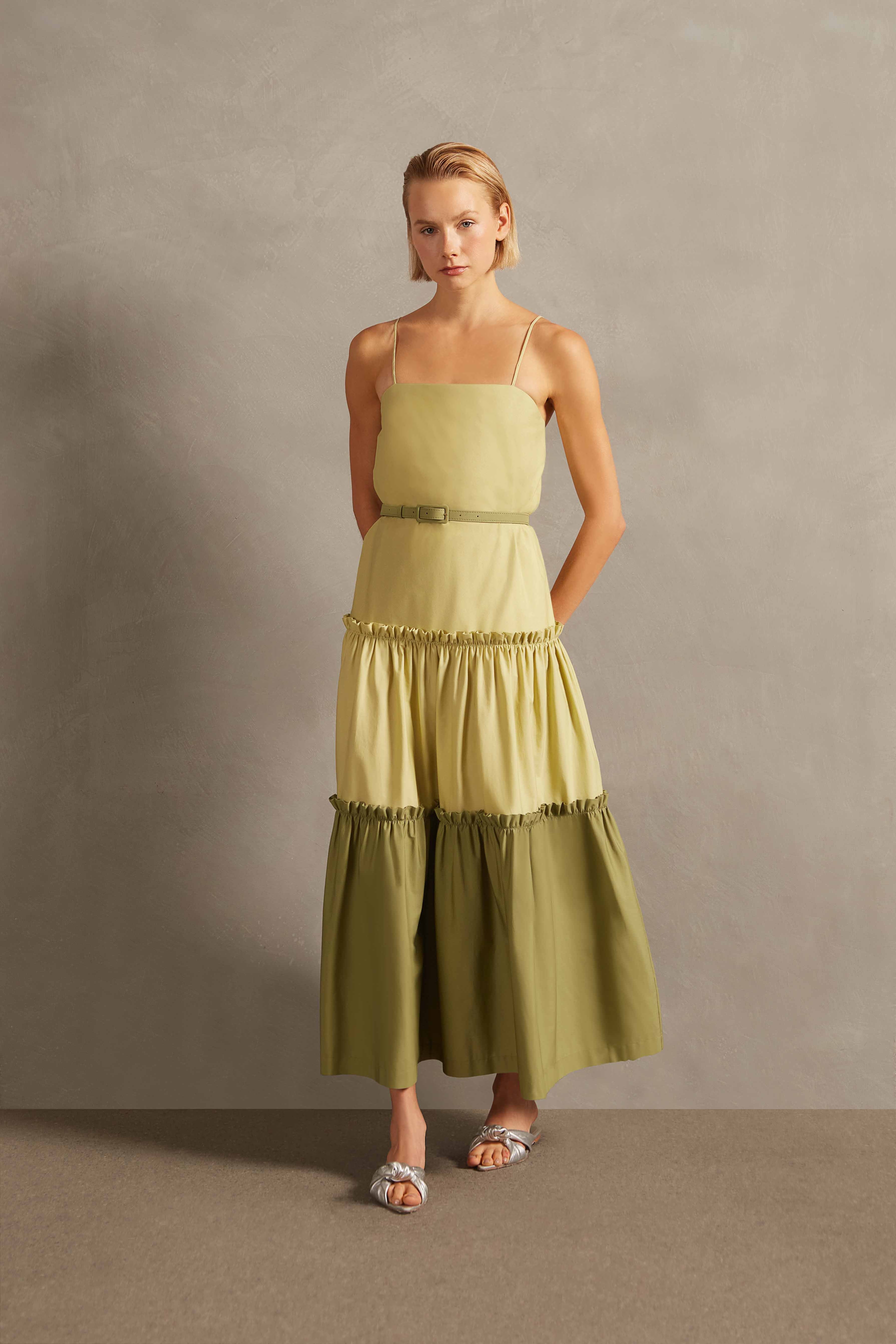 Jellyfish green degradé long cotton dress front