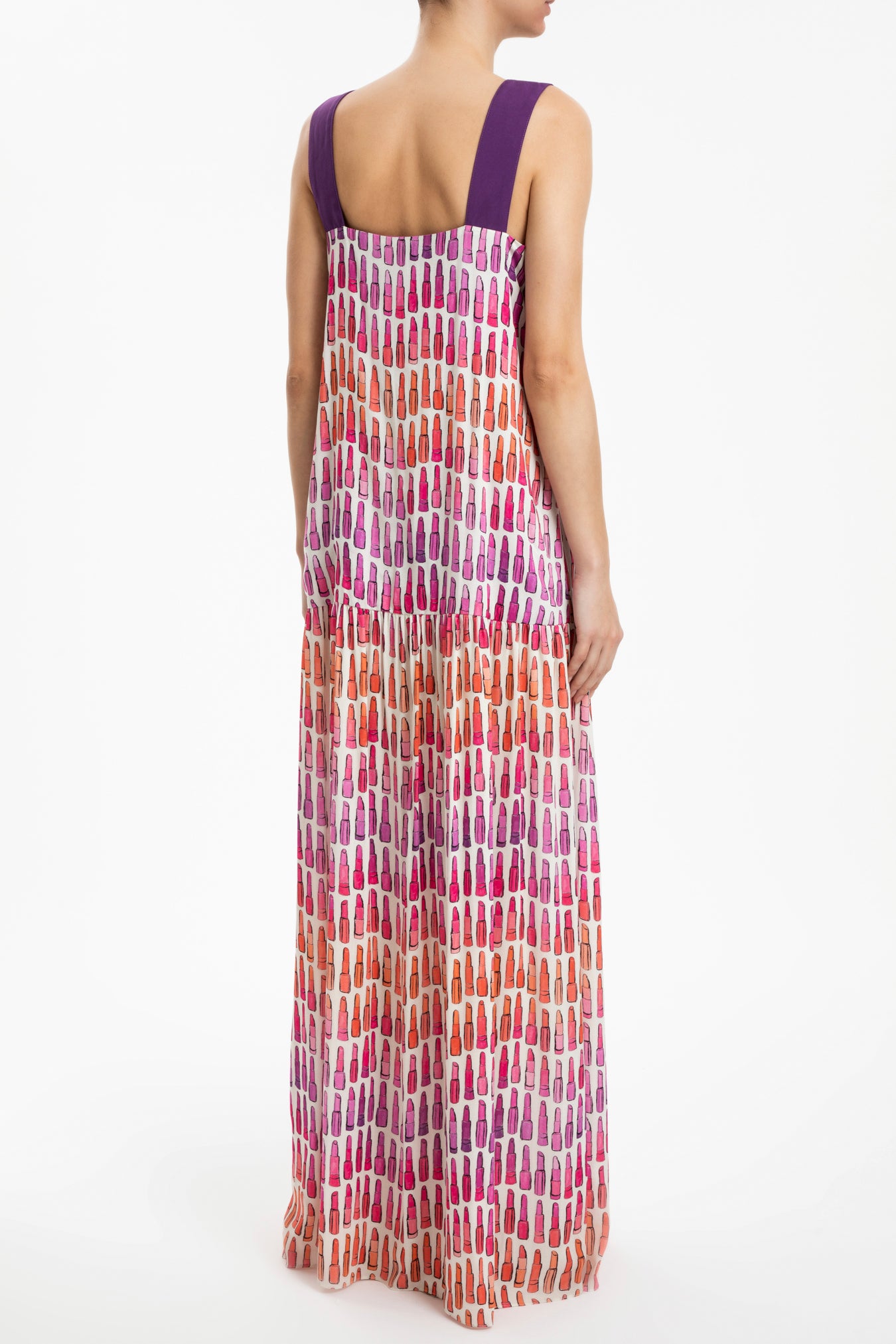 Lipstick Ruffled Long Dress With Bows Back