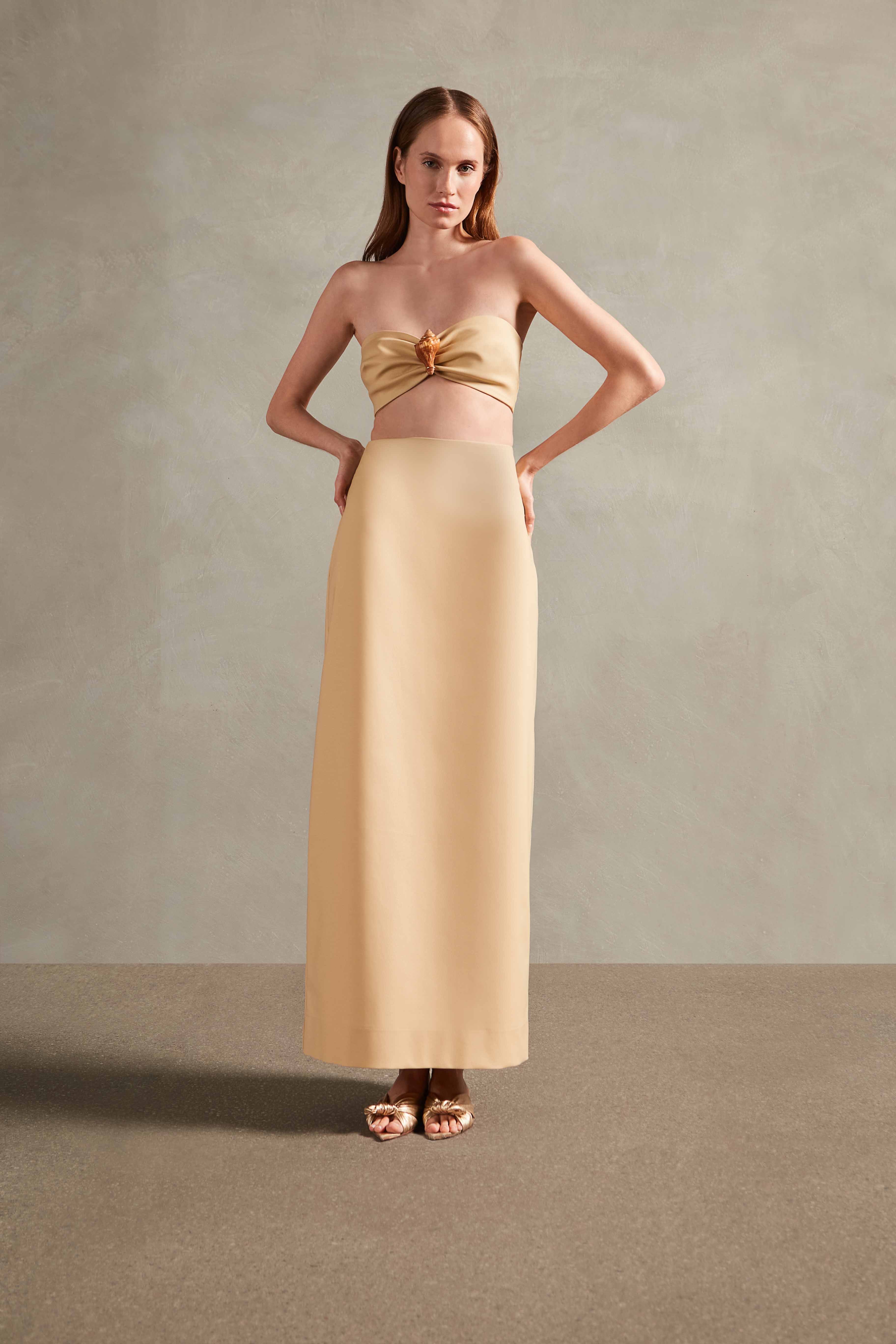 Macadamia Solid Cotton Top And Skirt Set Front