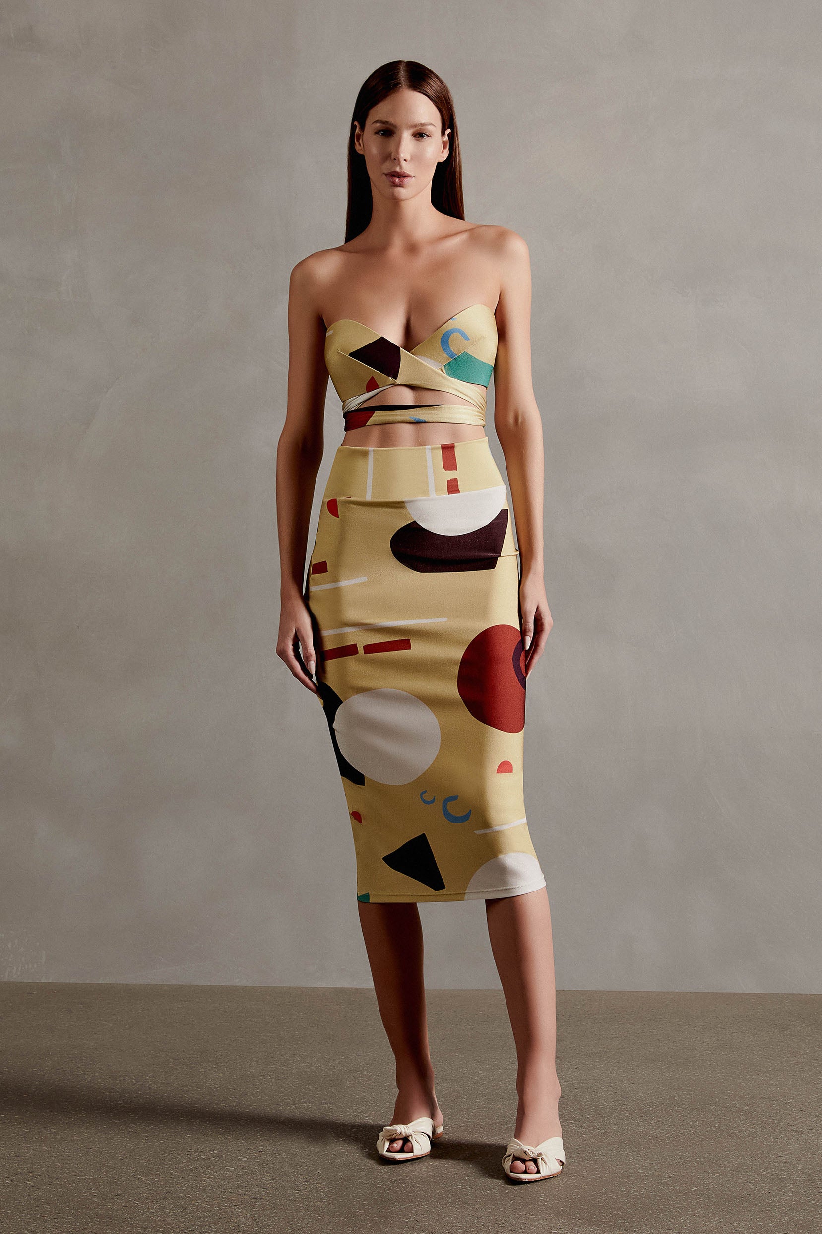 Modernism Citrus Midi Skirt Front