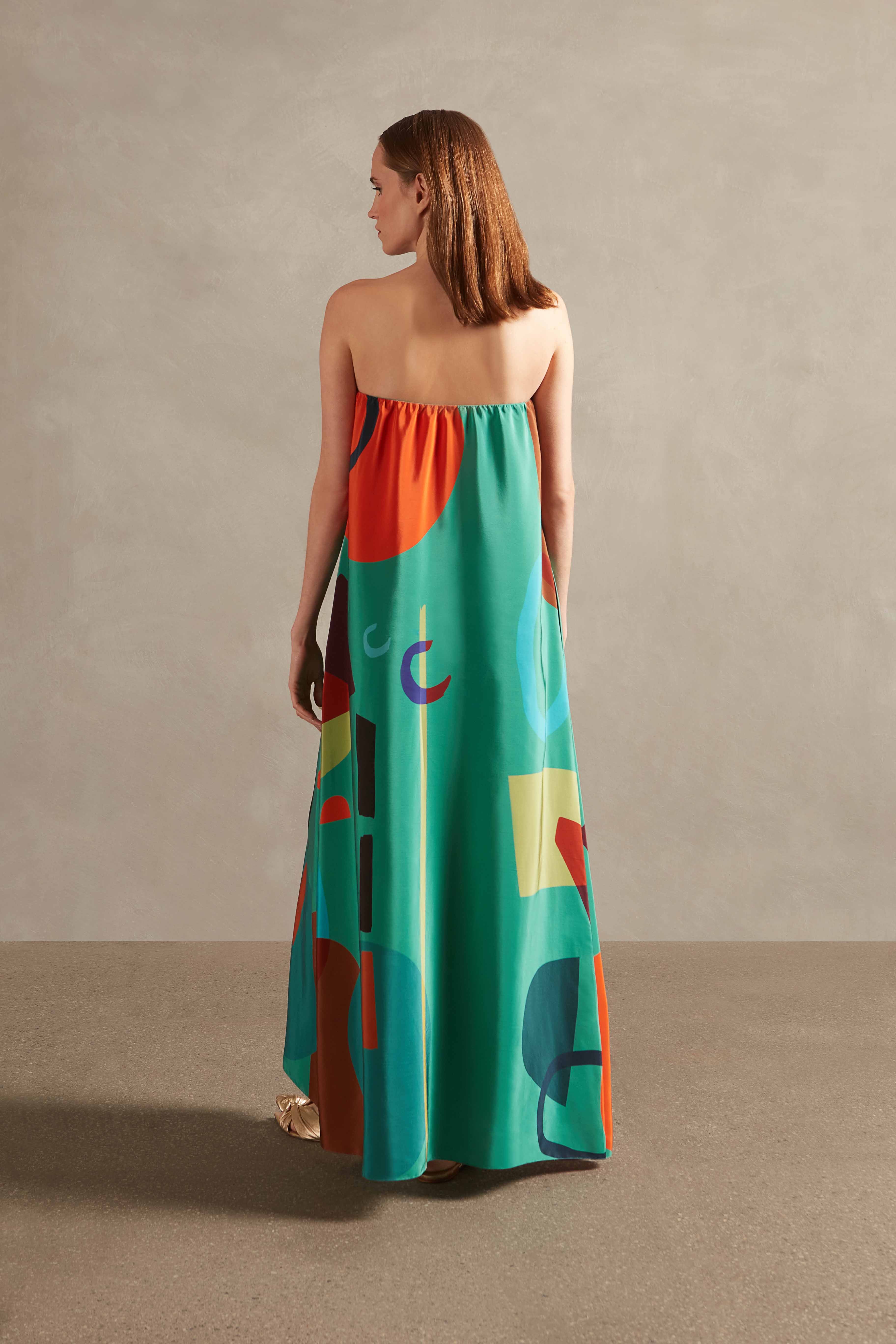 Modernism Teal Strapless Long Dress Back