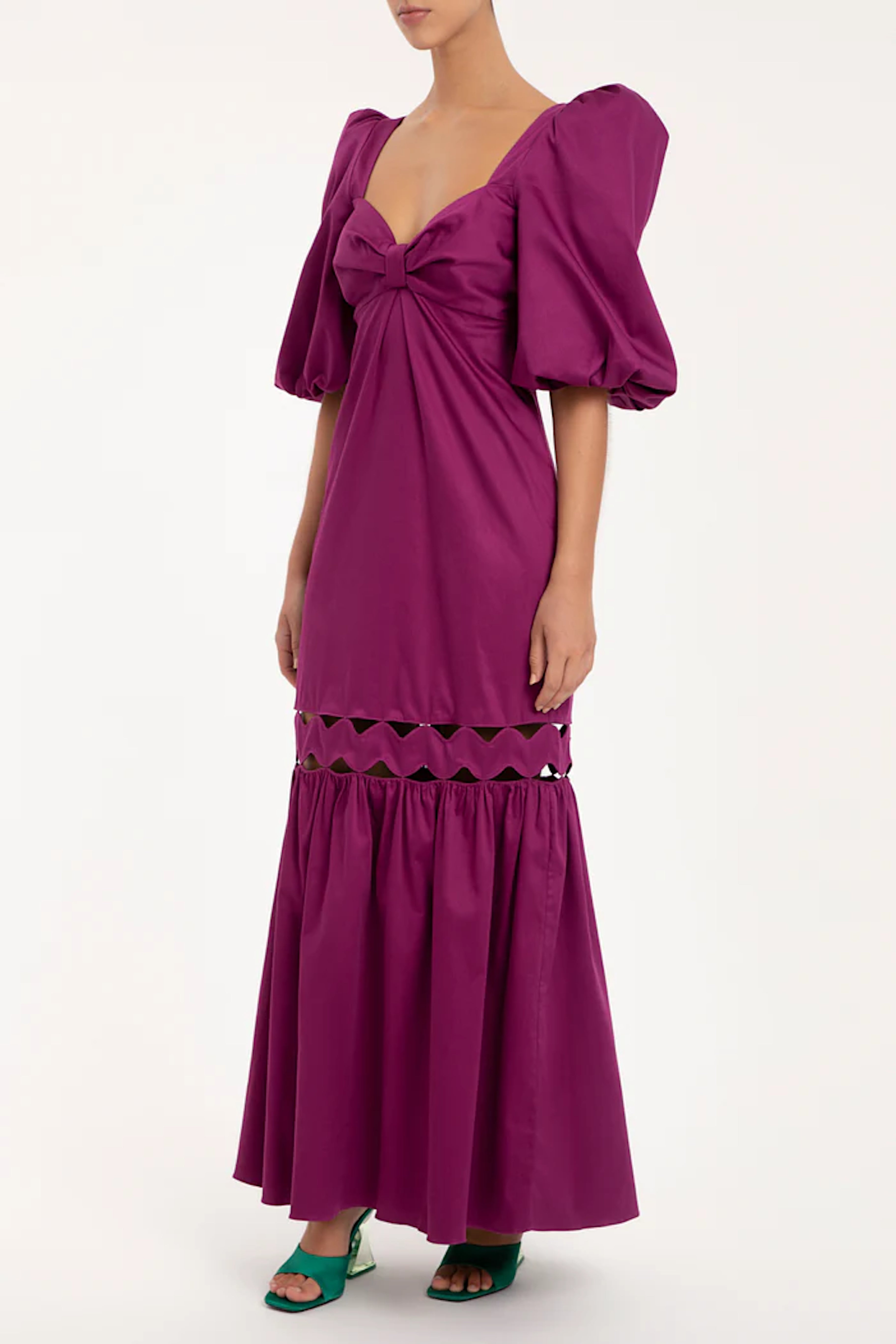 Moves Fuchsia Puff-Sleeved Long Dress Front