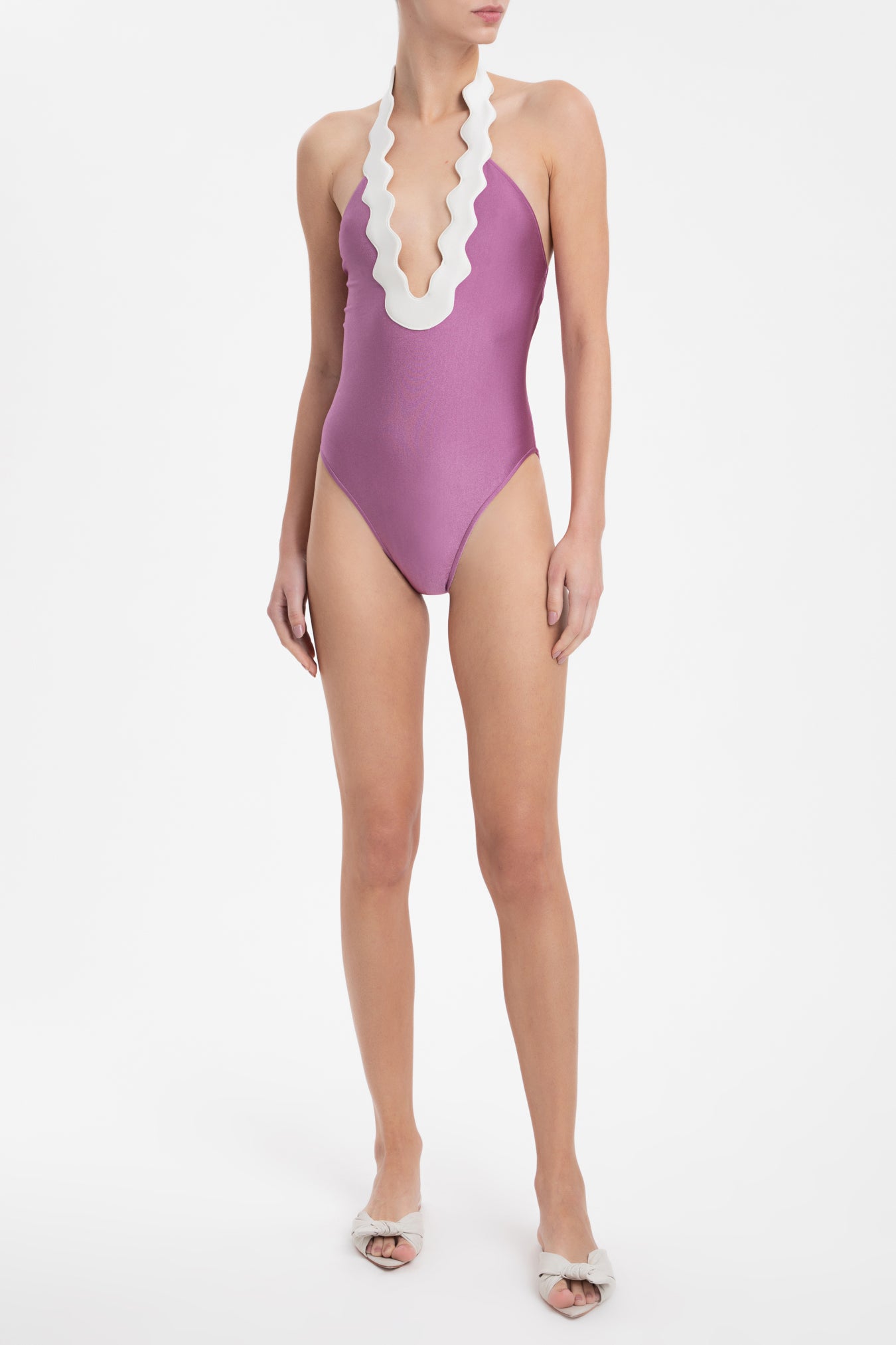 Moves Lilac High-leg Halterneck Swimsuit Front