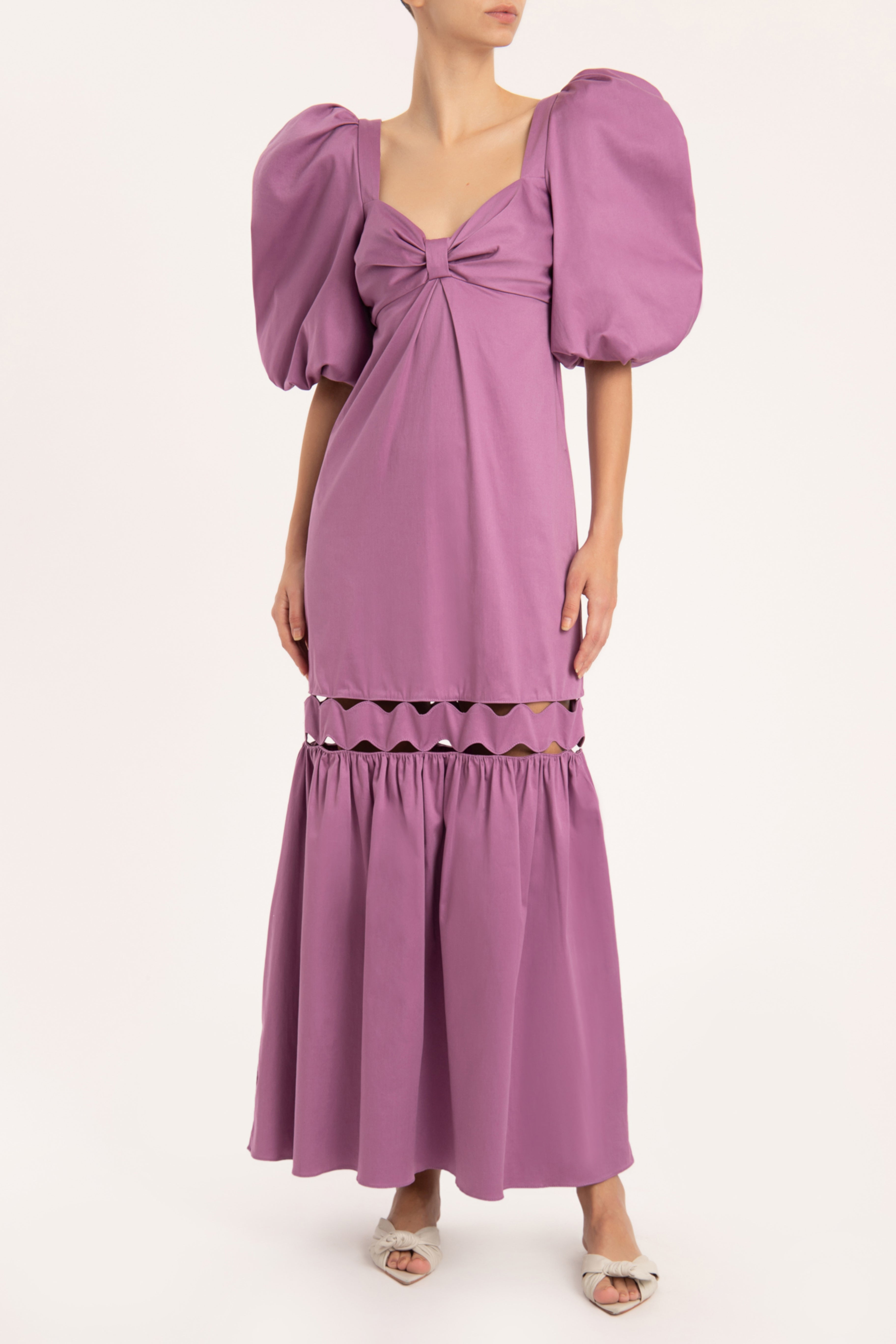 Moves Lilac Puff-Sleeved Long Dress Front