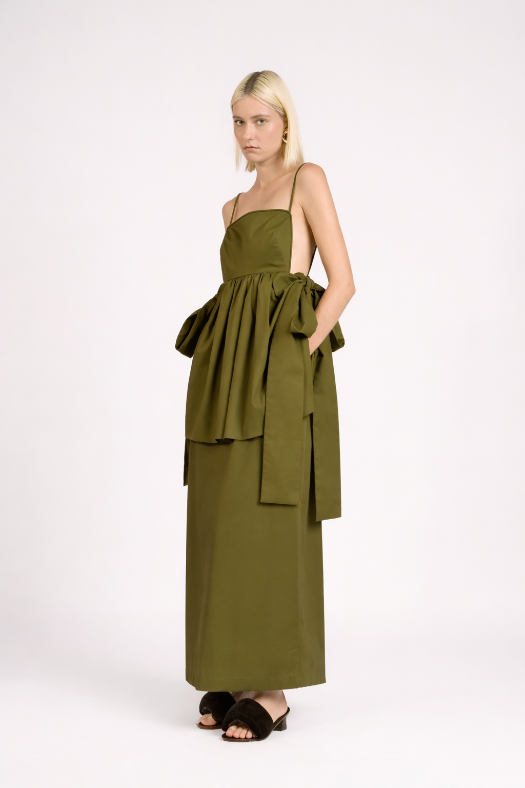 peplum dress green Women's Maxi | Color: LowStock:43374945468467 Brown Wedding Guest Dresses side pockets Color:Charcoal grey