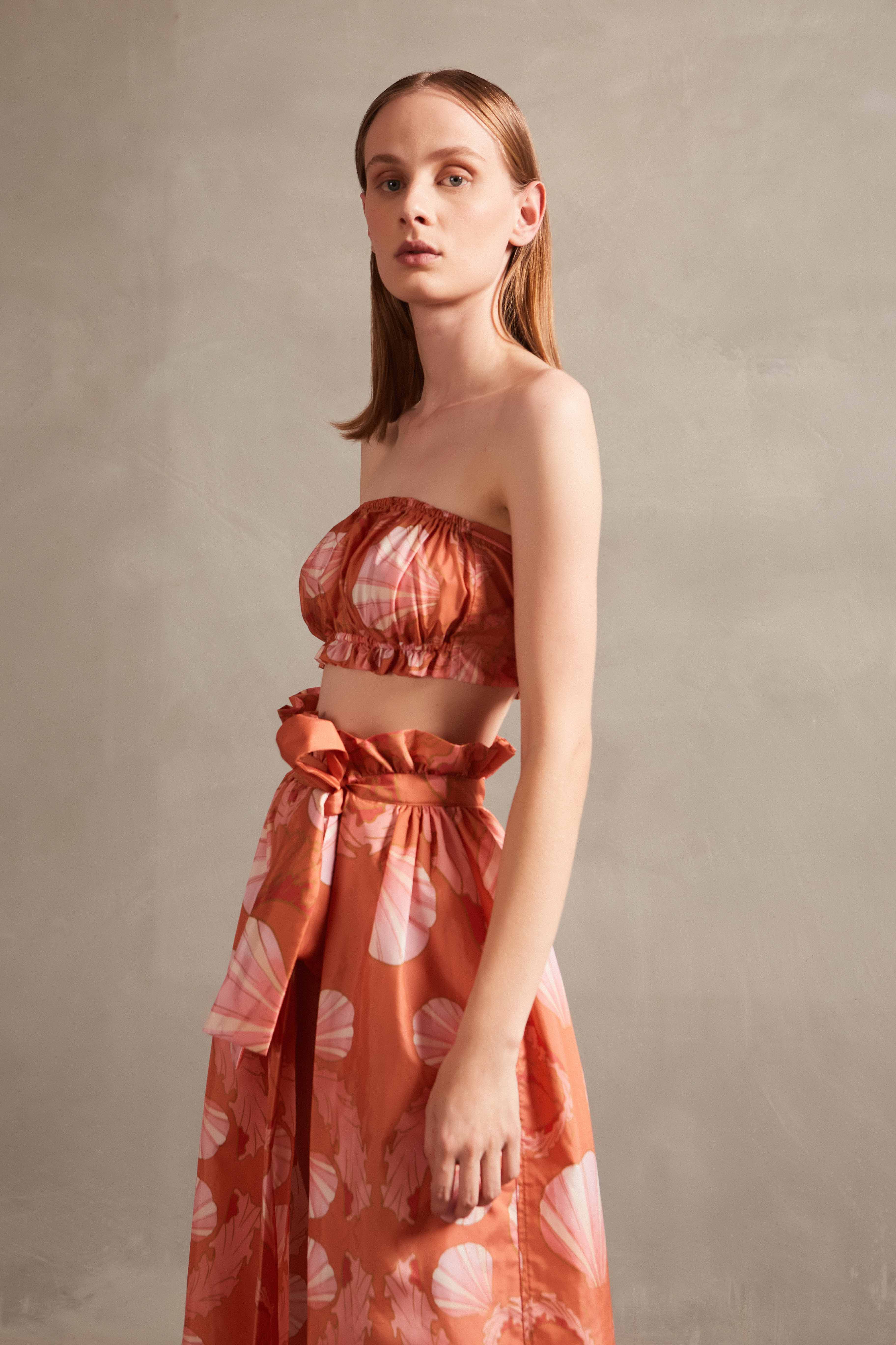 Seashell Paprika Frill Crop Top Detail