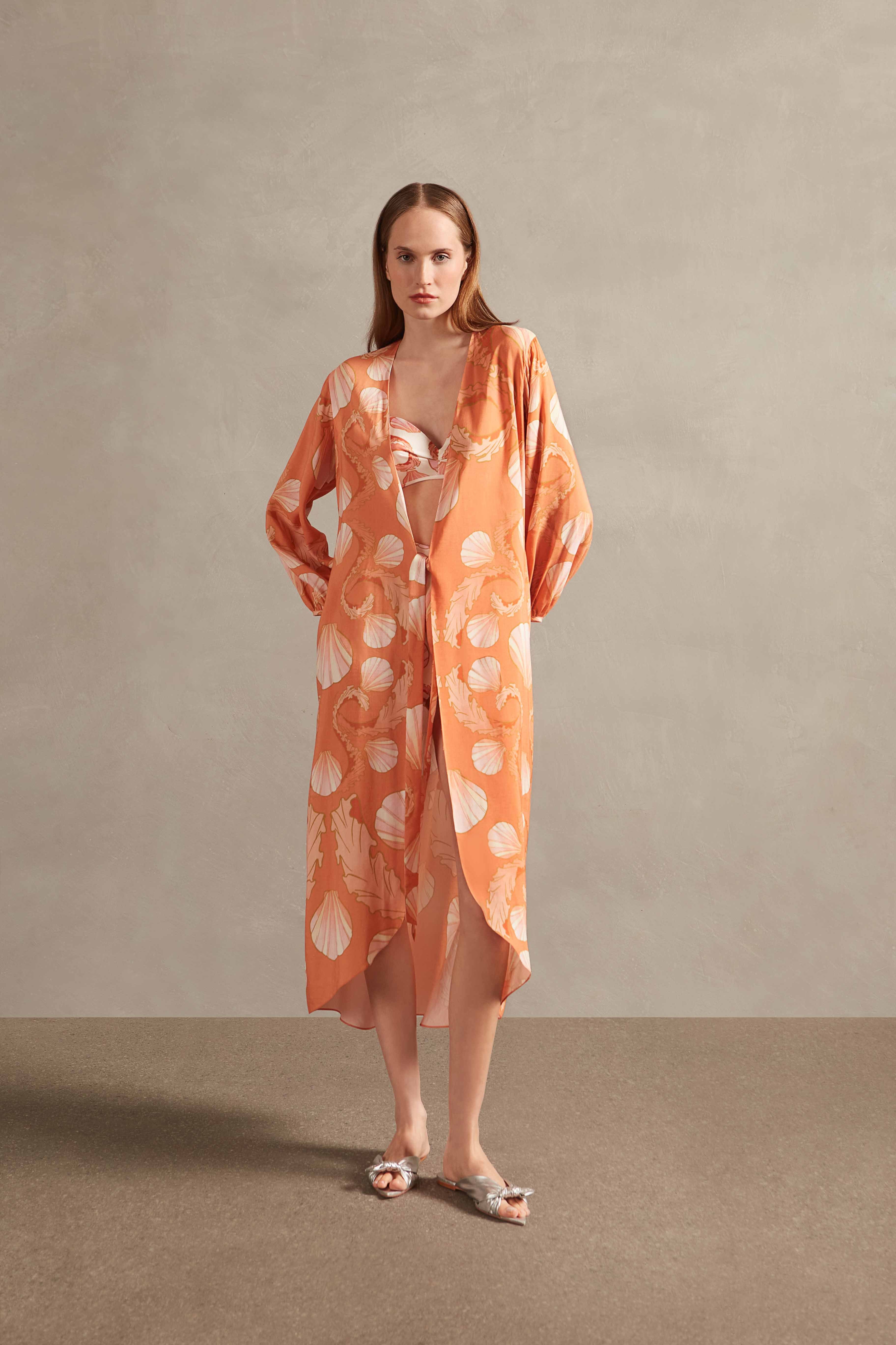 Seashell Paprika Long Robe Front 2