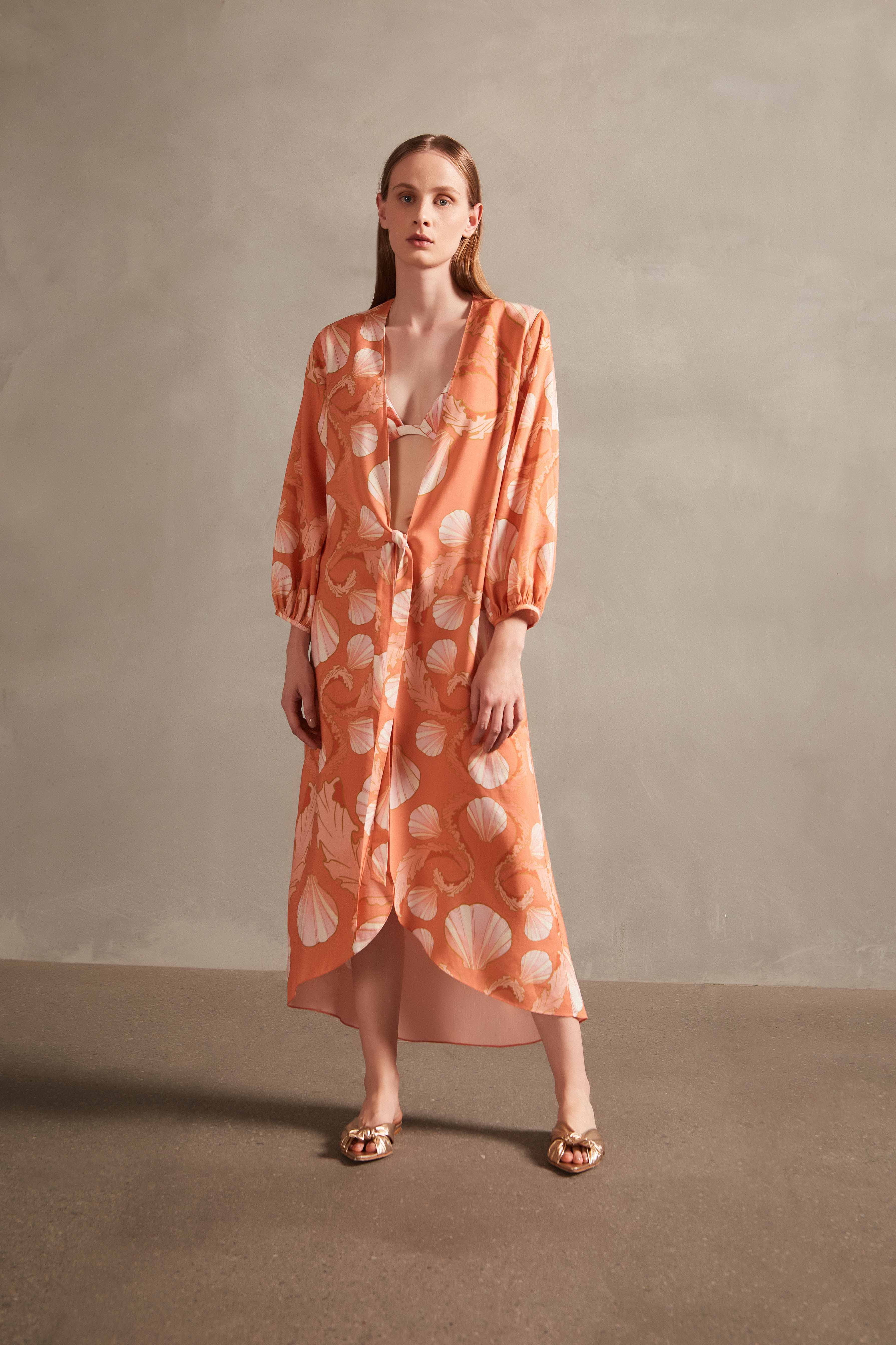 Seashell Paprika Long Robe Front
