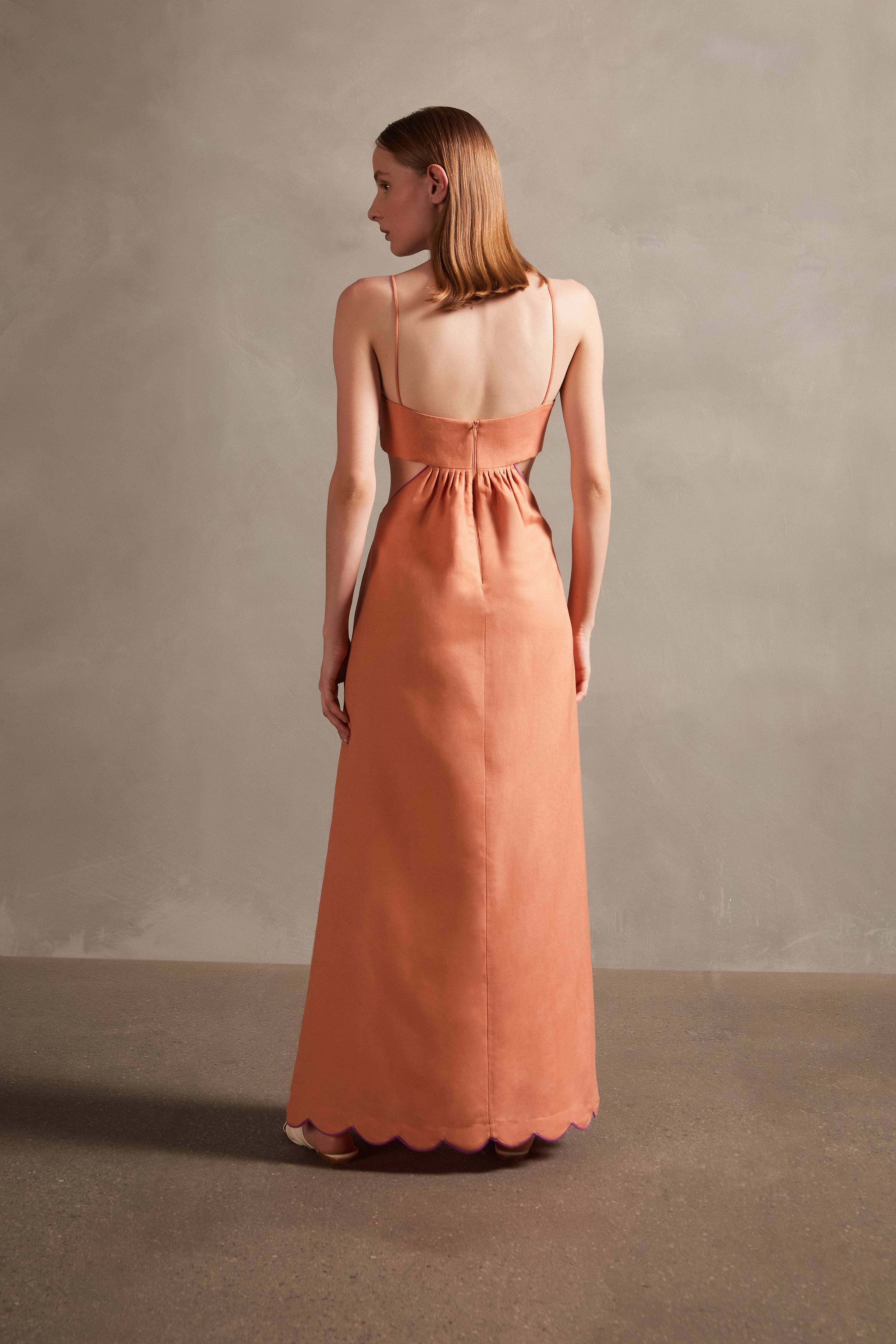 Seashell Solid Cut-Out Long Dress Back