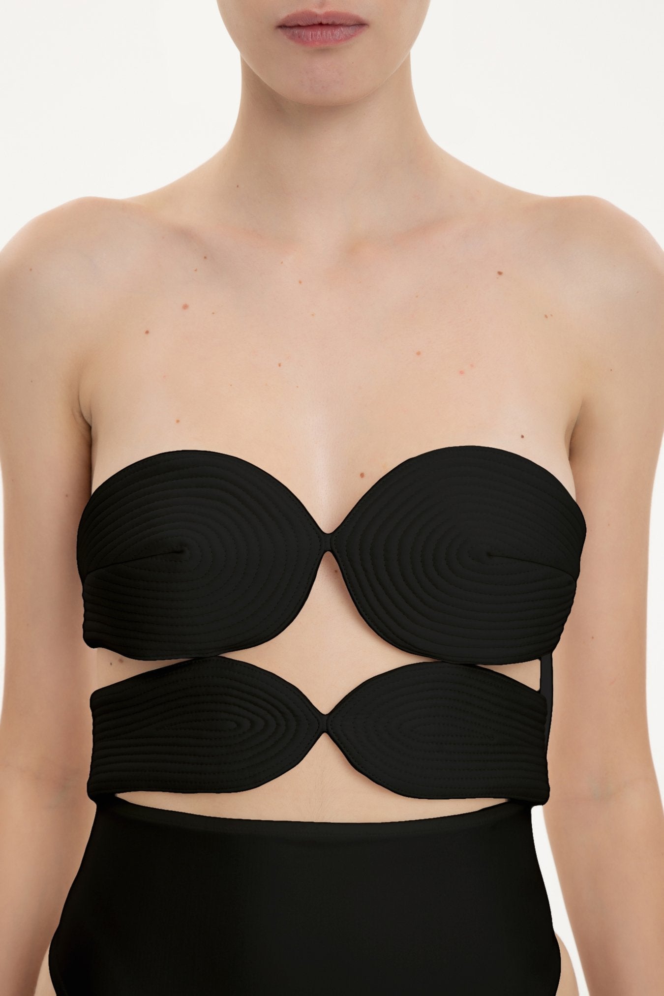 Solid High-Leg Matelasse Swimsuit Black Detail 2