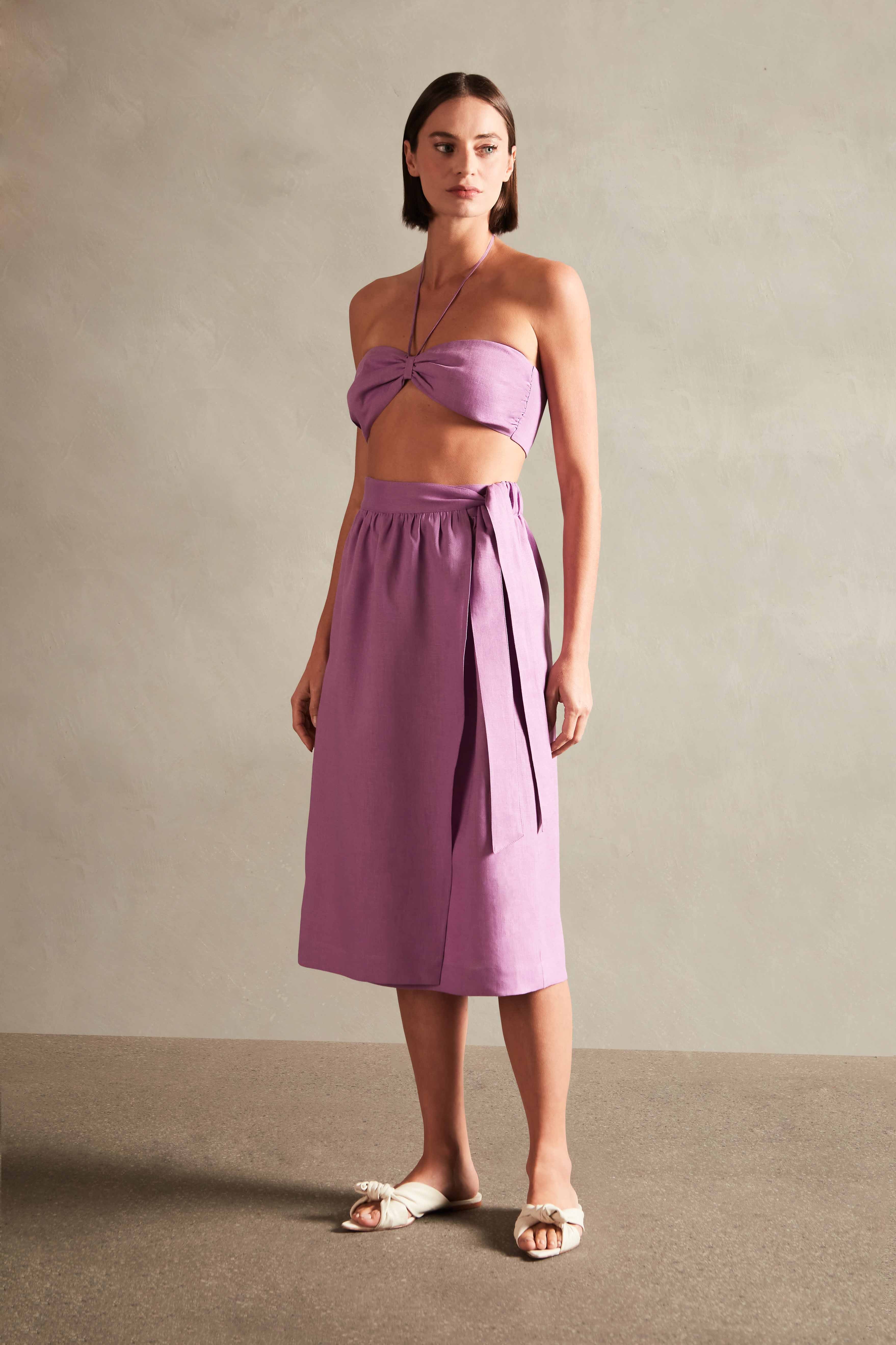 Solid Lilac Midi Skirt Front