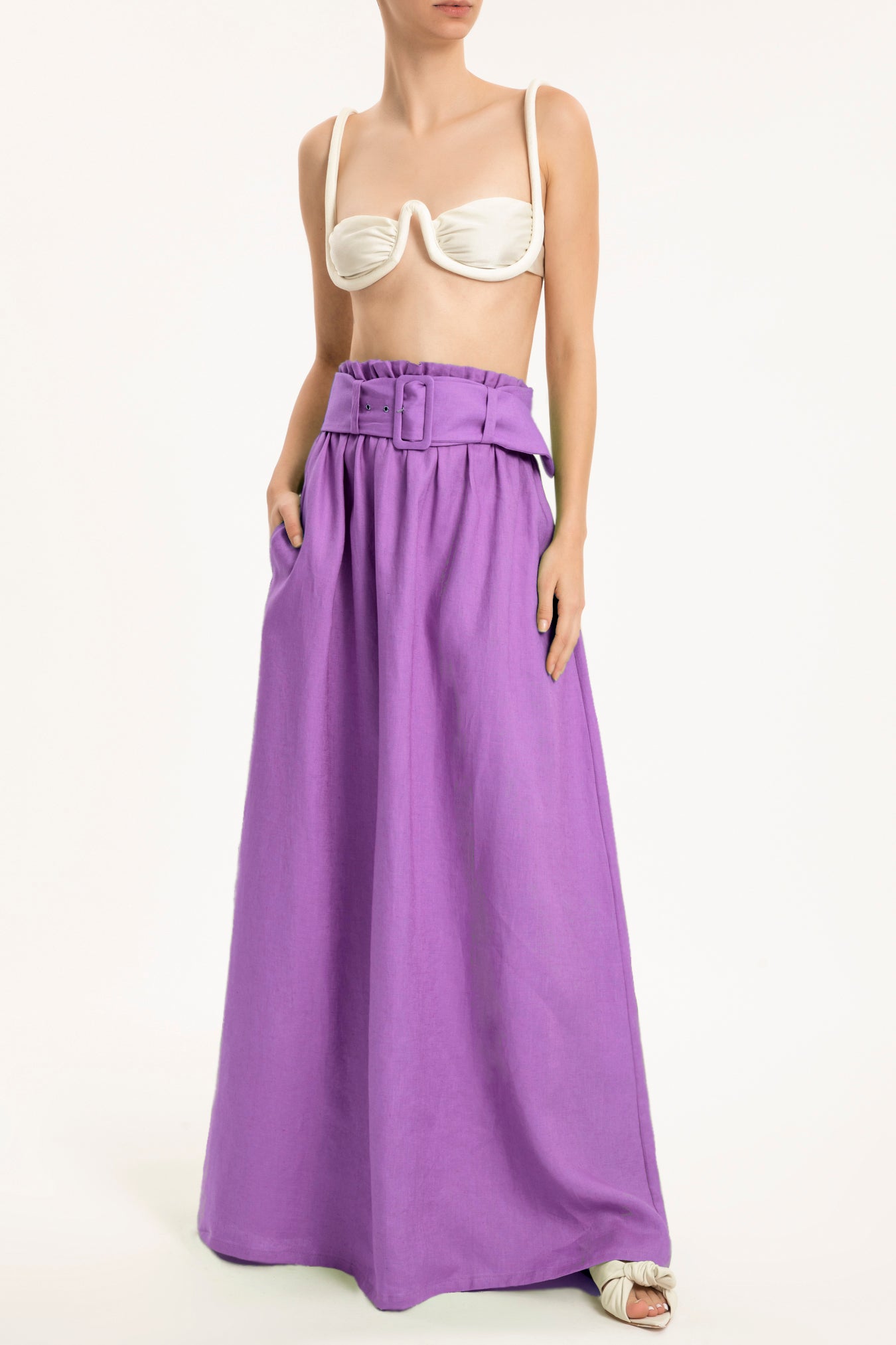 Solid Ruffled Long Skirt Front