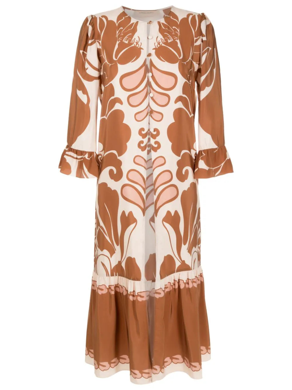 Spray Of Flower Ruffled Midi Robe Brown Product