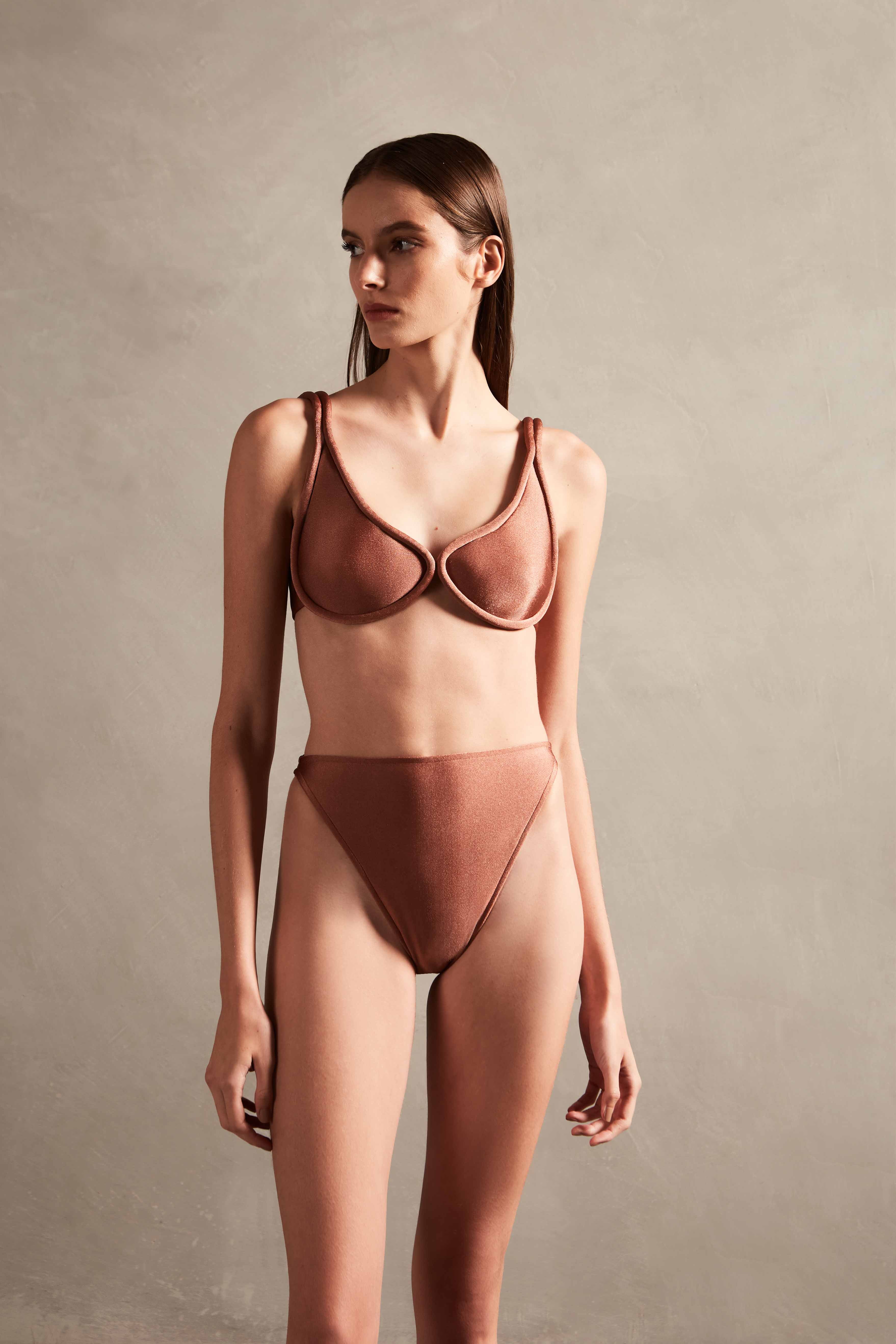 Spray Of Flower Solid High-Leg Bikini Front