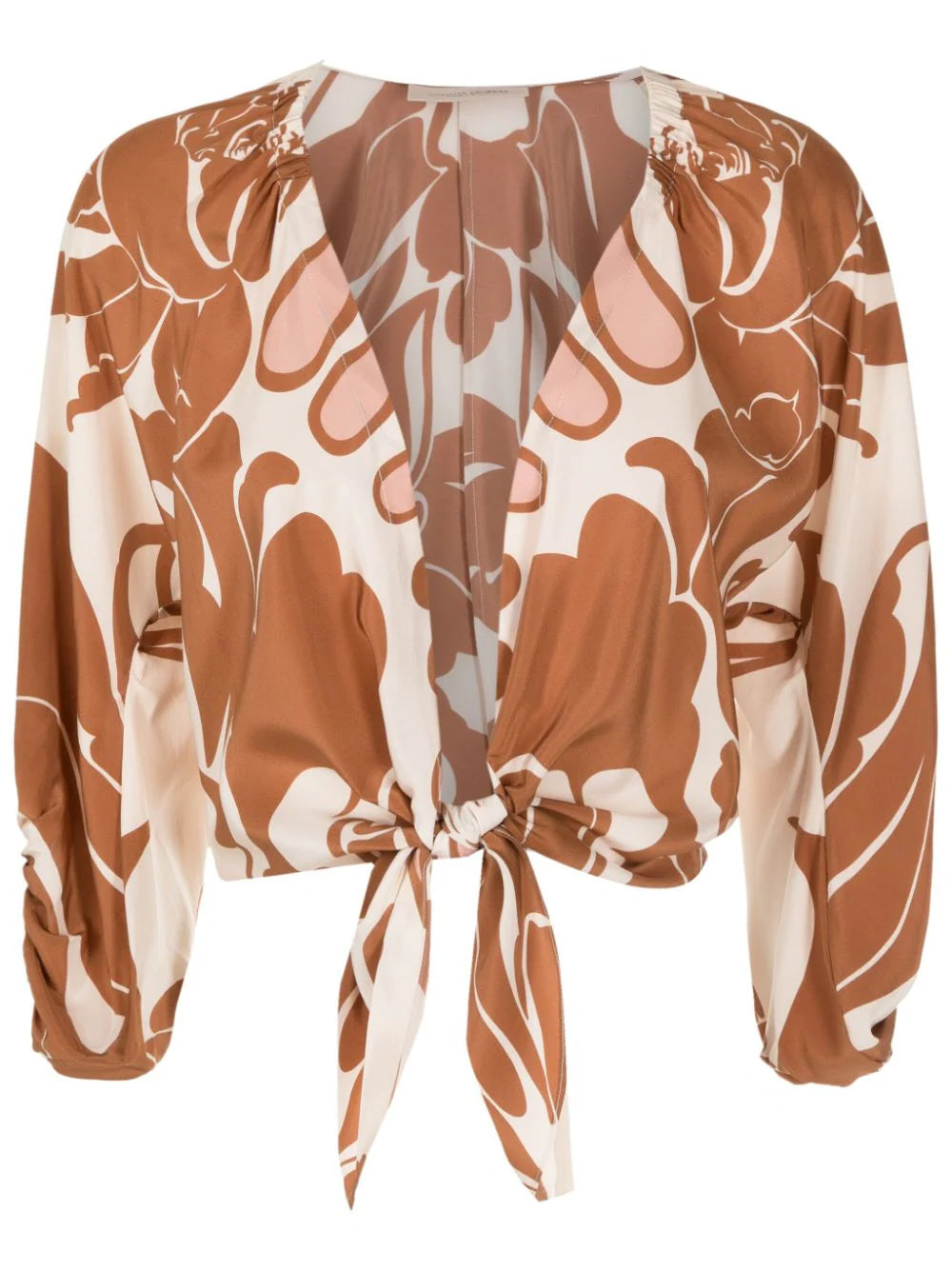 Spray Of Flower Voluminous Sleeves Shirt Brown Product