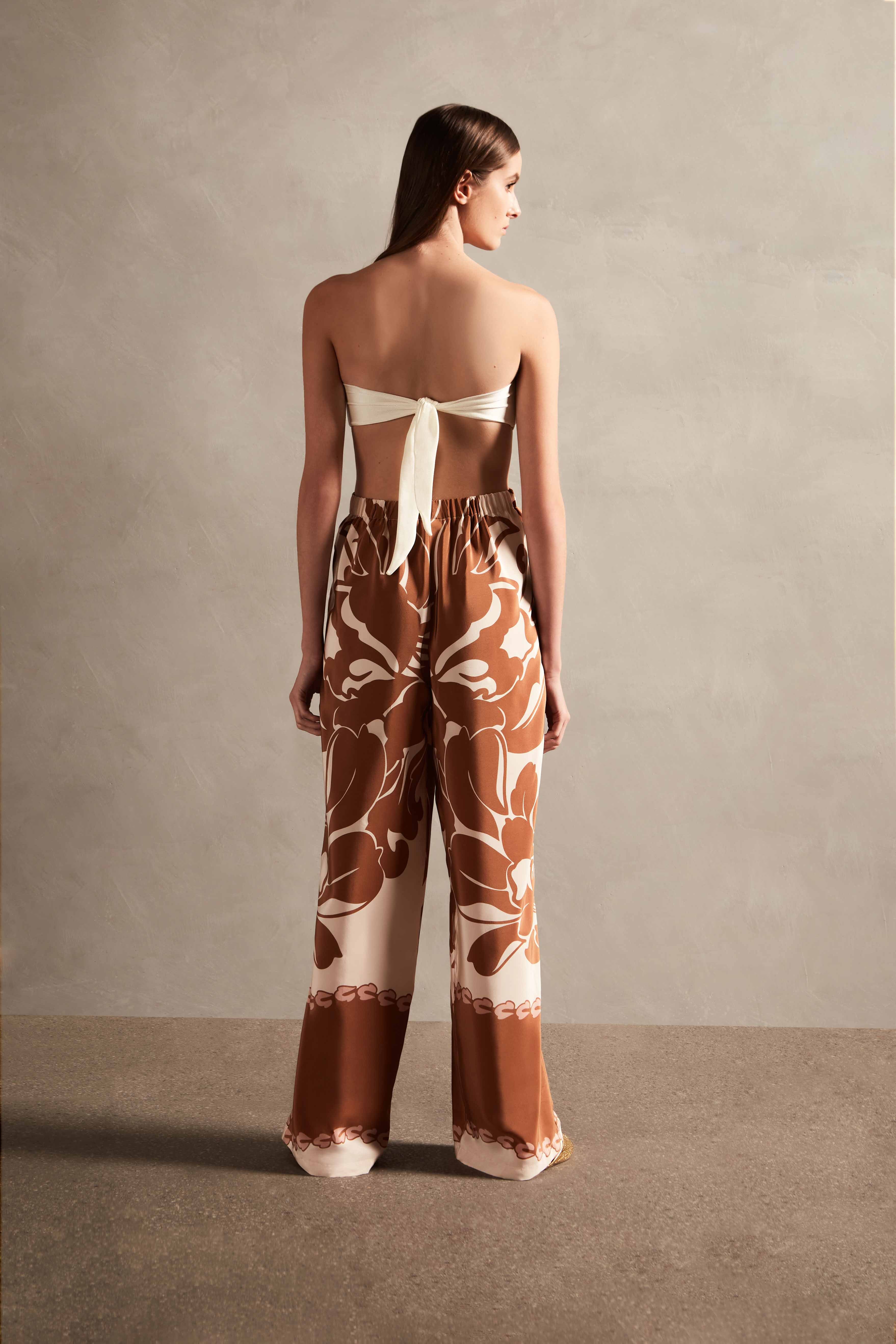 Spray Of Flower Wide-Leg Pants Brown Back