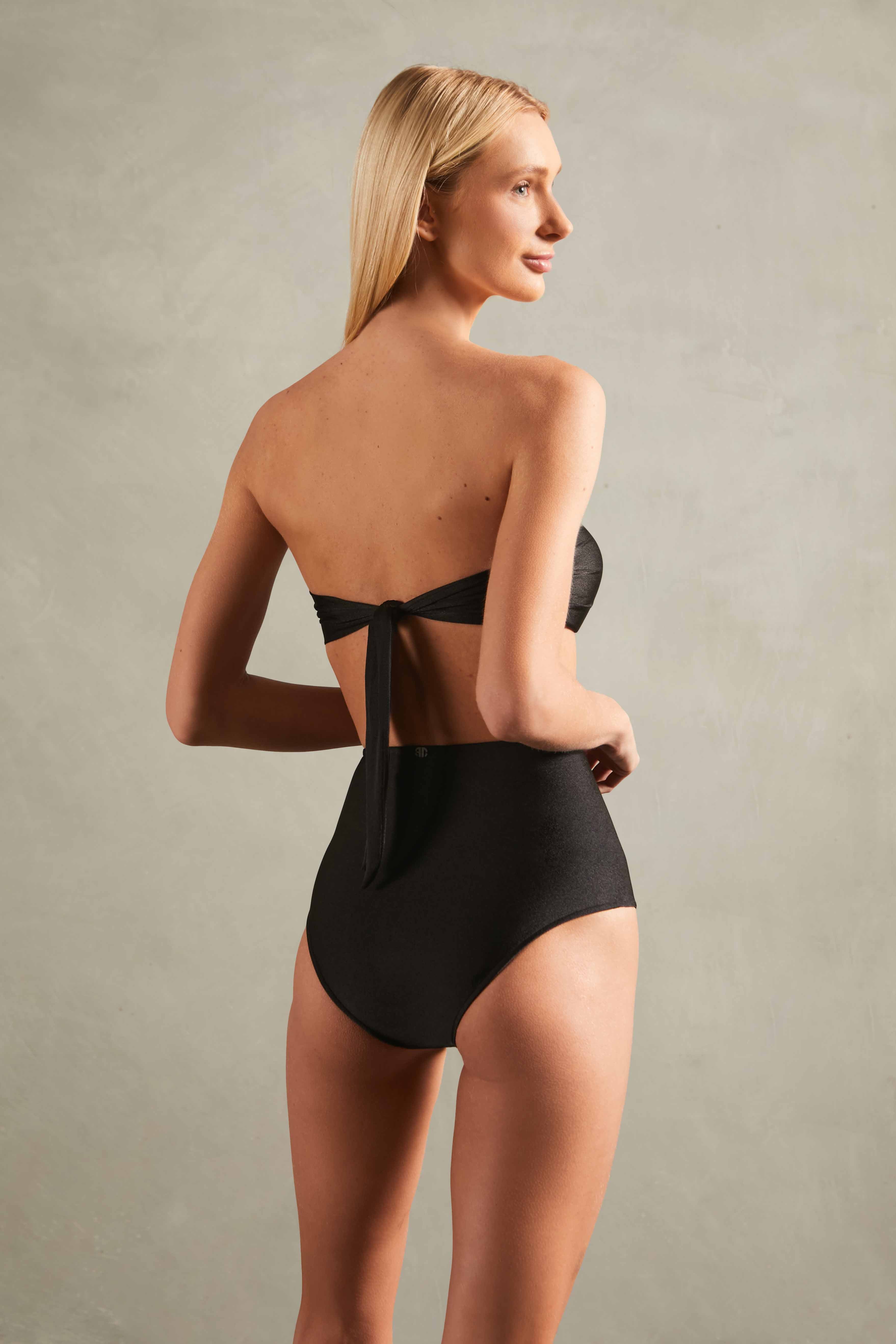 Timeless Black High-Waisted Strapless Bikini Back