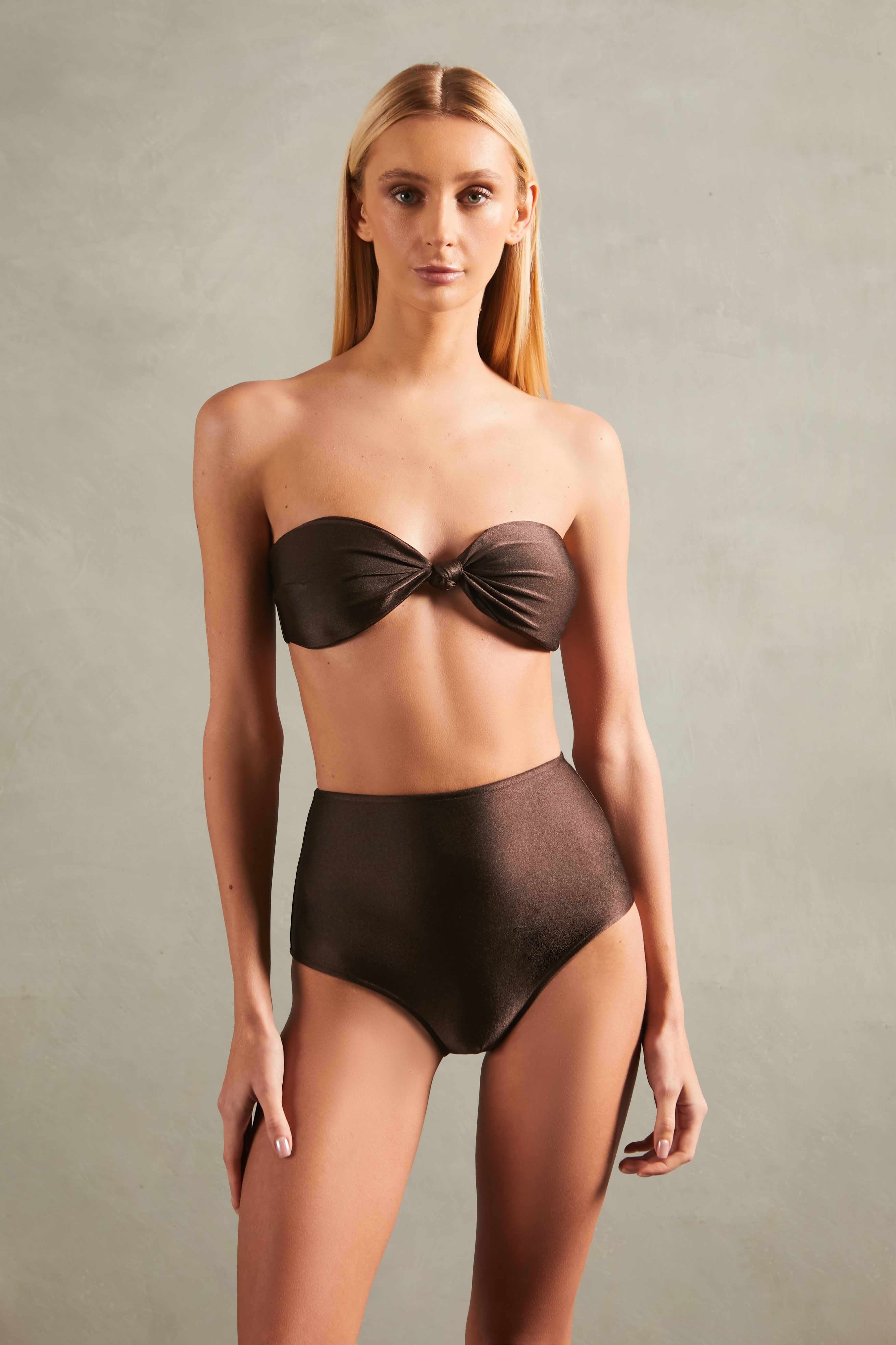 Timeless Coffee High-Waisted Strapless Bikini Front