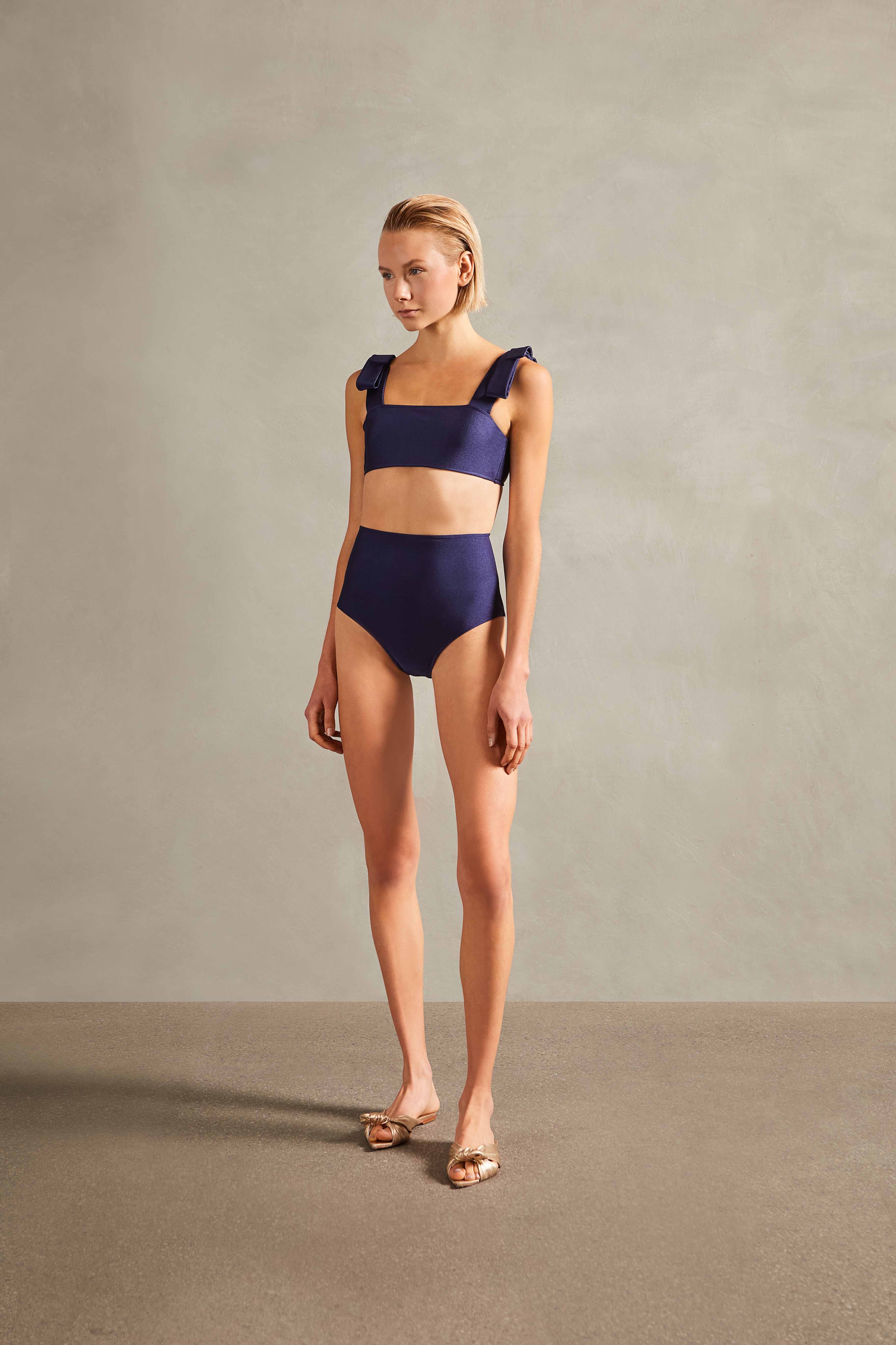 Timeless Navy High-Waisted Bikini With Straps Front