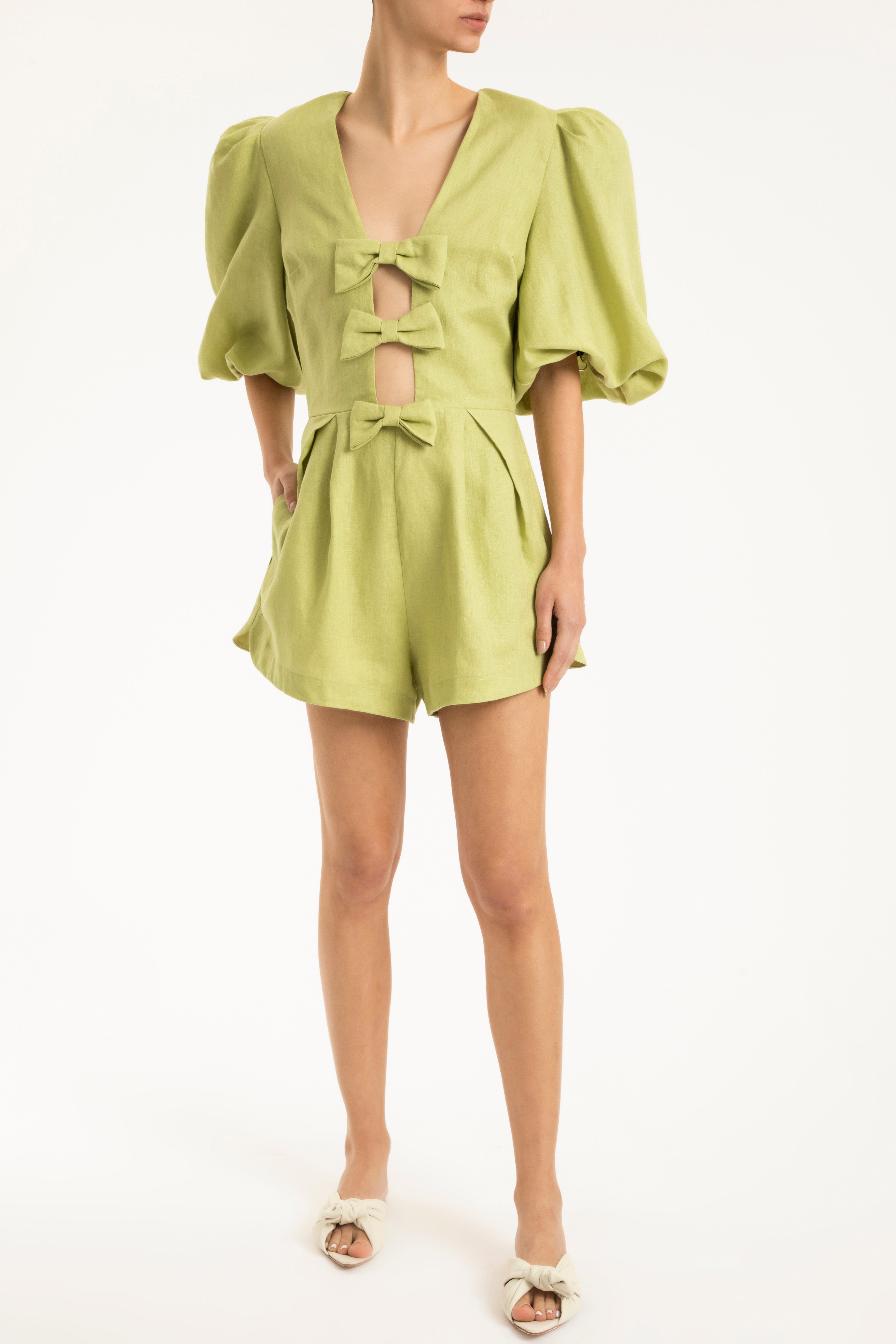 Fantasy Solid Playsuit with Bows