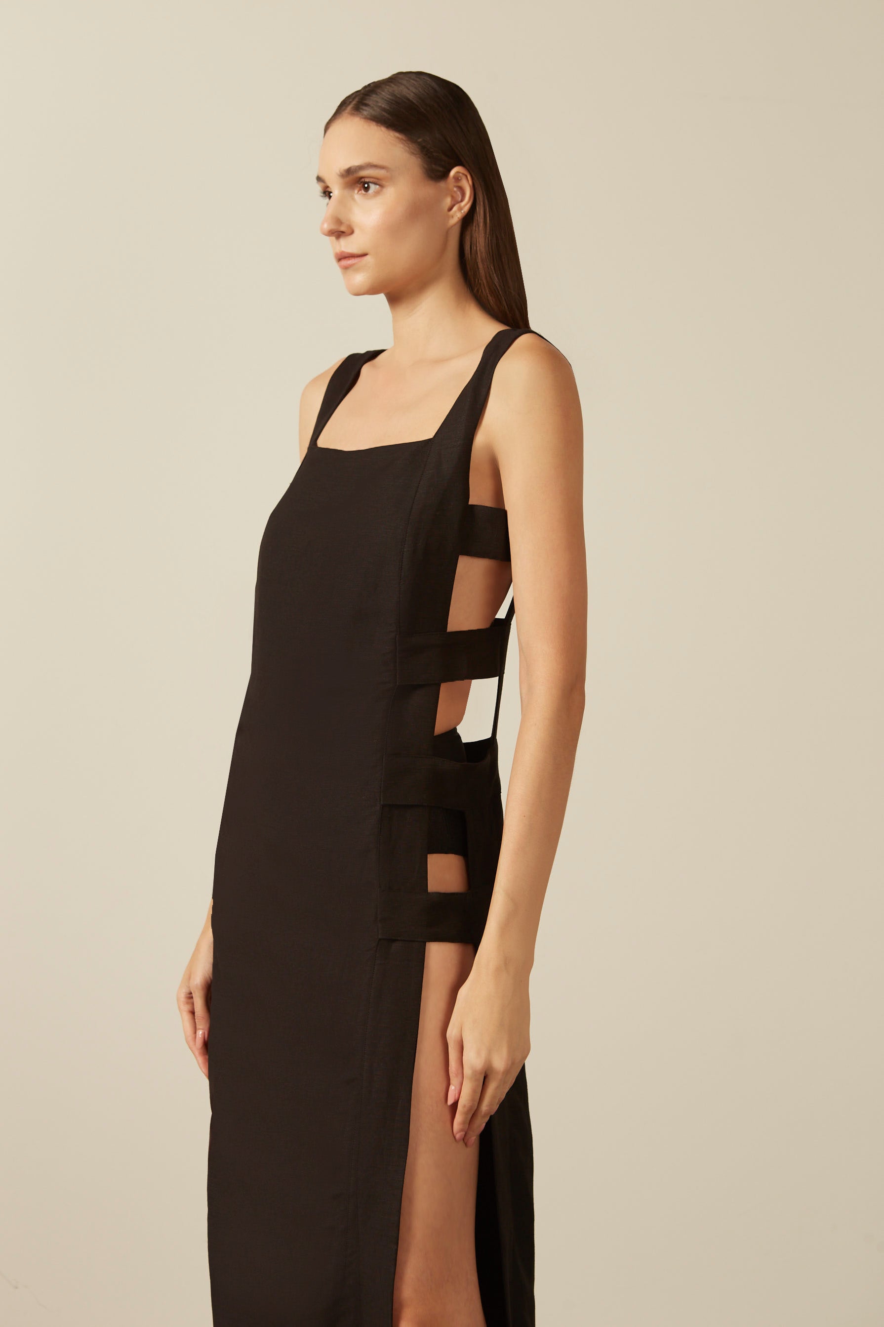 Solid Long Dress With Open Sides