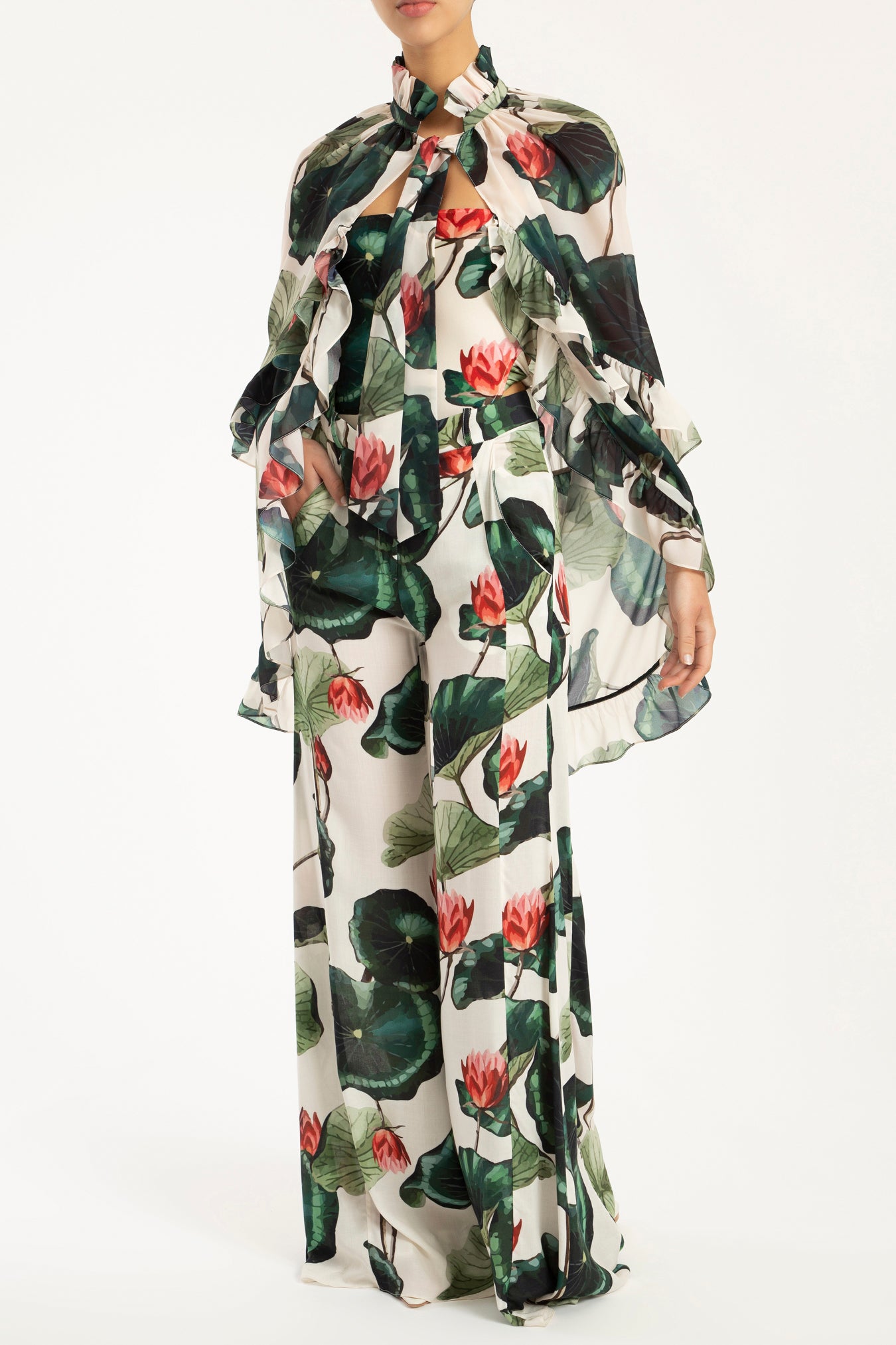 Victoria Regia Ruffled Cape Front