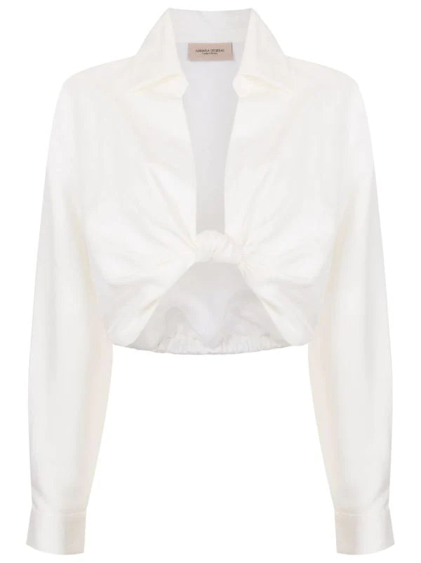 Vintage Orchid Solid Cropped Knot Shirt Off White Product