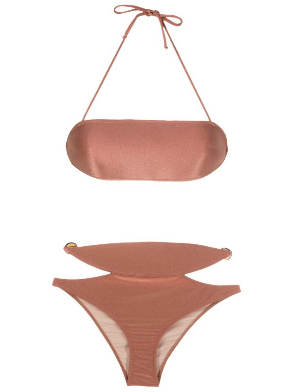 Vintage Orchid Solid High-Waisted Cut-Out Bikini Brown Product