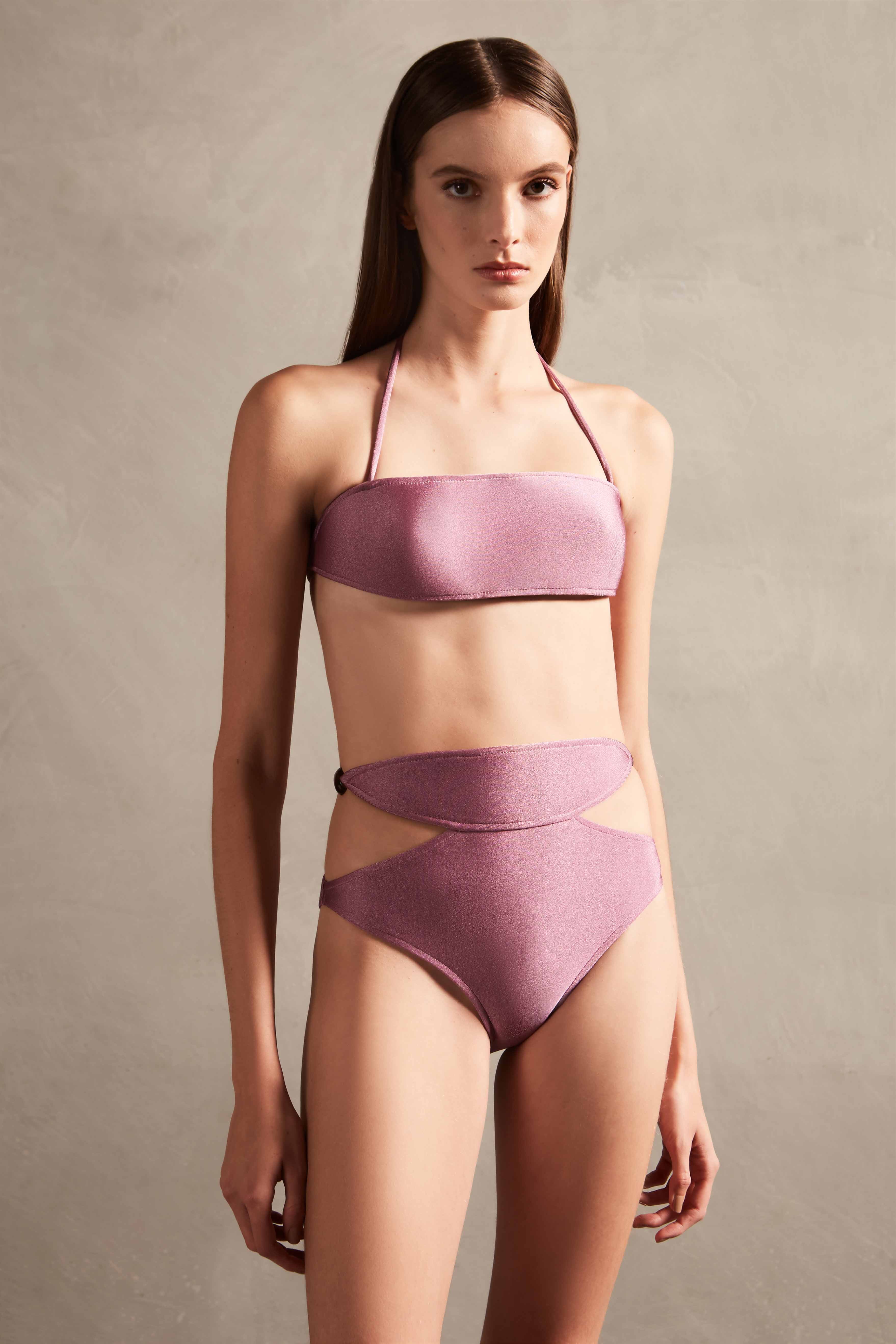 Vintage Orchid Solid High-Waisted Cut-Out Bikini Purple Front