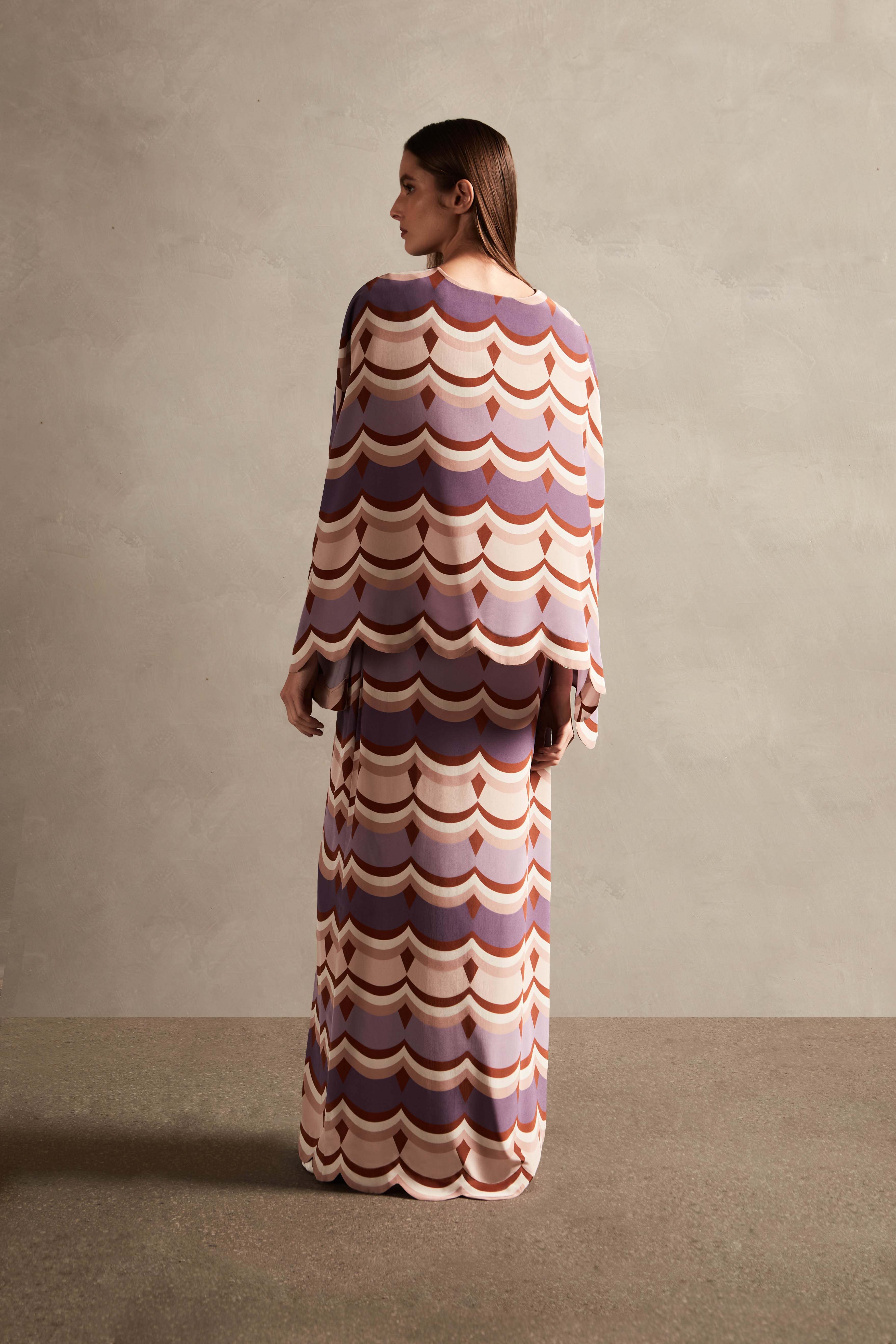 Vintage Waves V-Neck Long Dress Back
