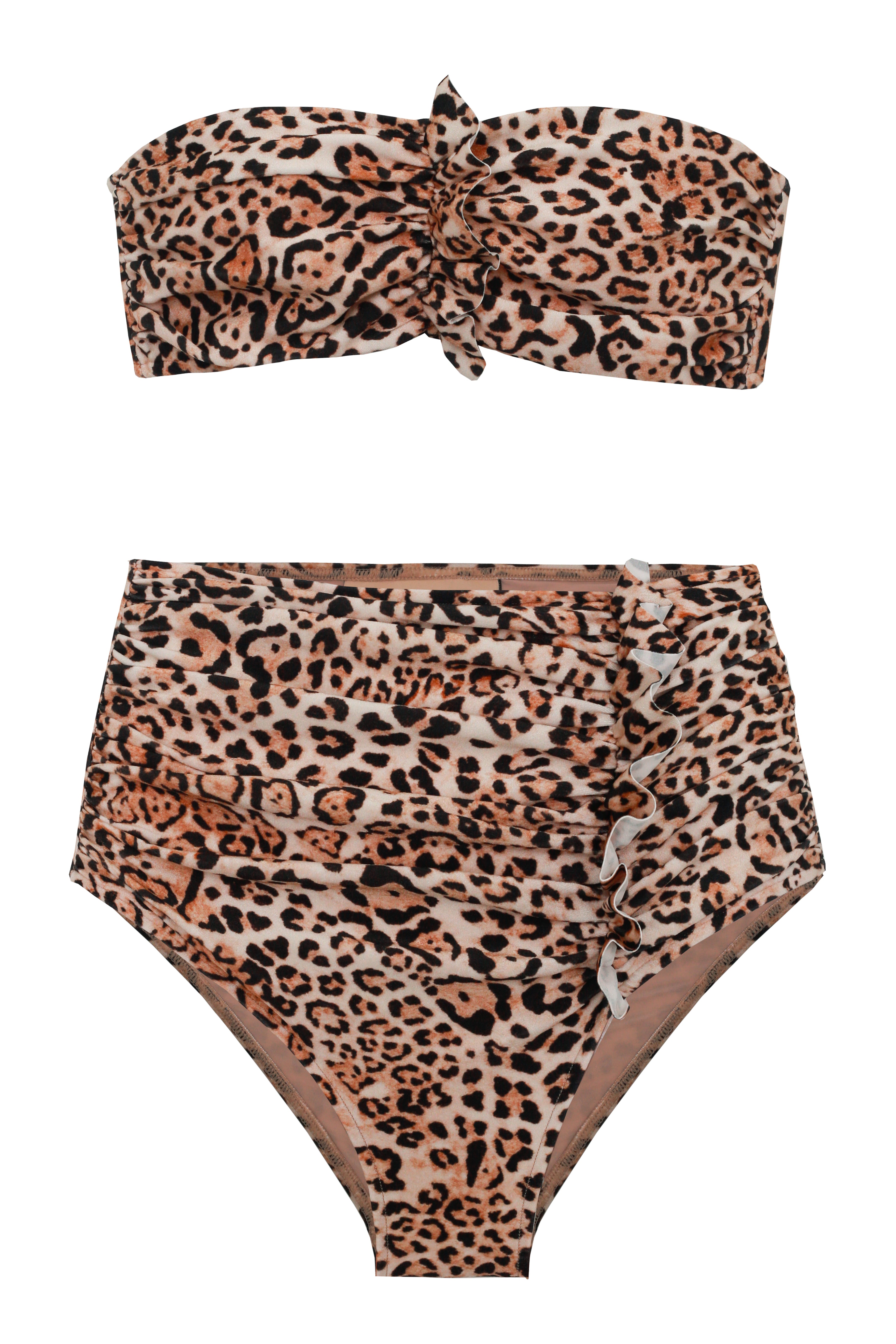 Leopard Ruffled Bandeau High-Waisted Bikini